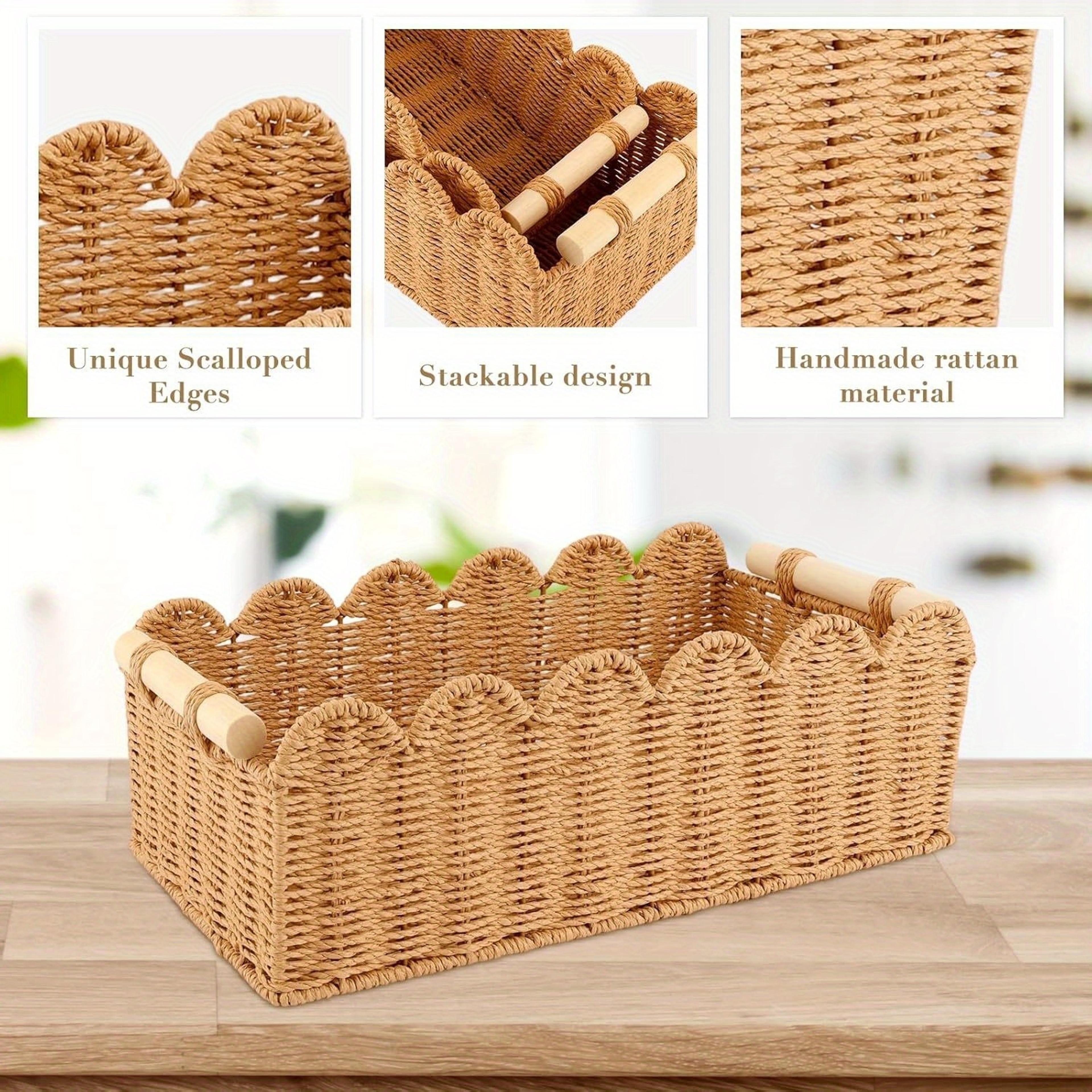 Handmade Woven Storage Basket Desktop Organizer For Snacks Cosmetics And Home Essentials 3