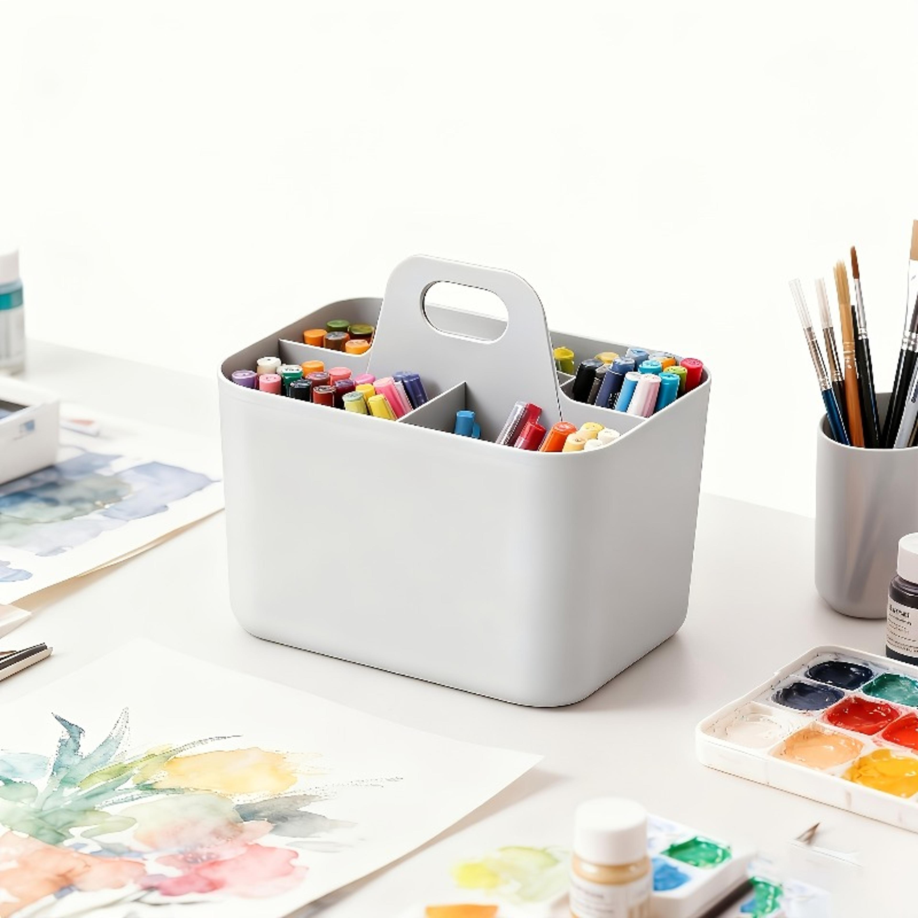 3 Compartment Portable Storage Caddy With Handle For Stationery And Craft Supplies 1