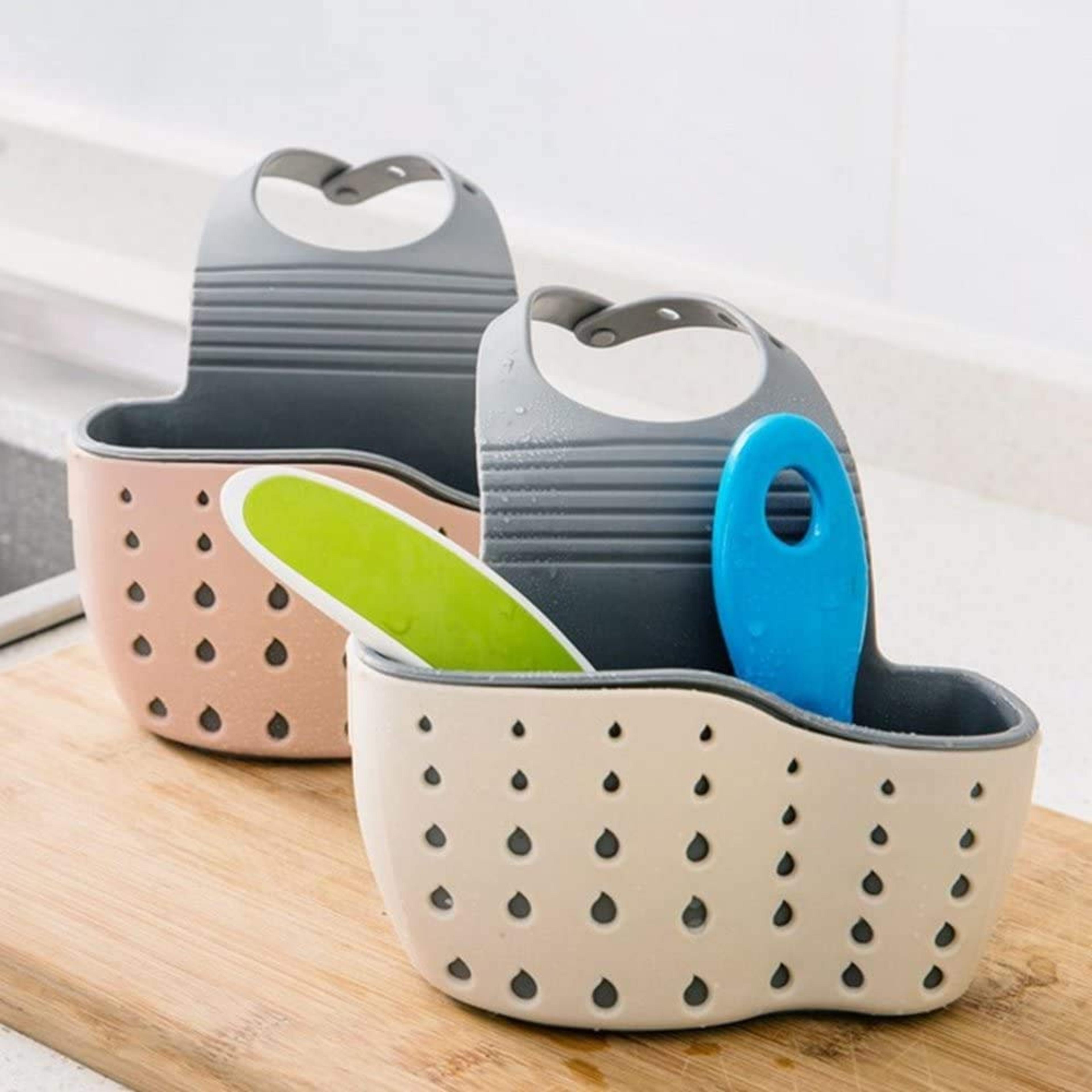 Adjustable Kitchen Sink Sponge Holder And Hanging Sink Caddy With Drain Holes 2