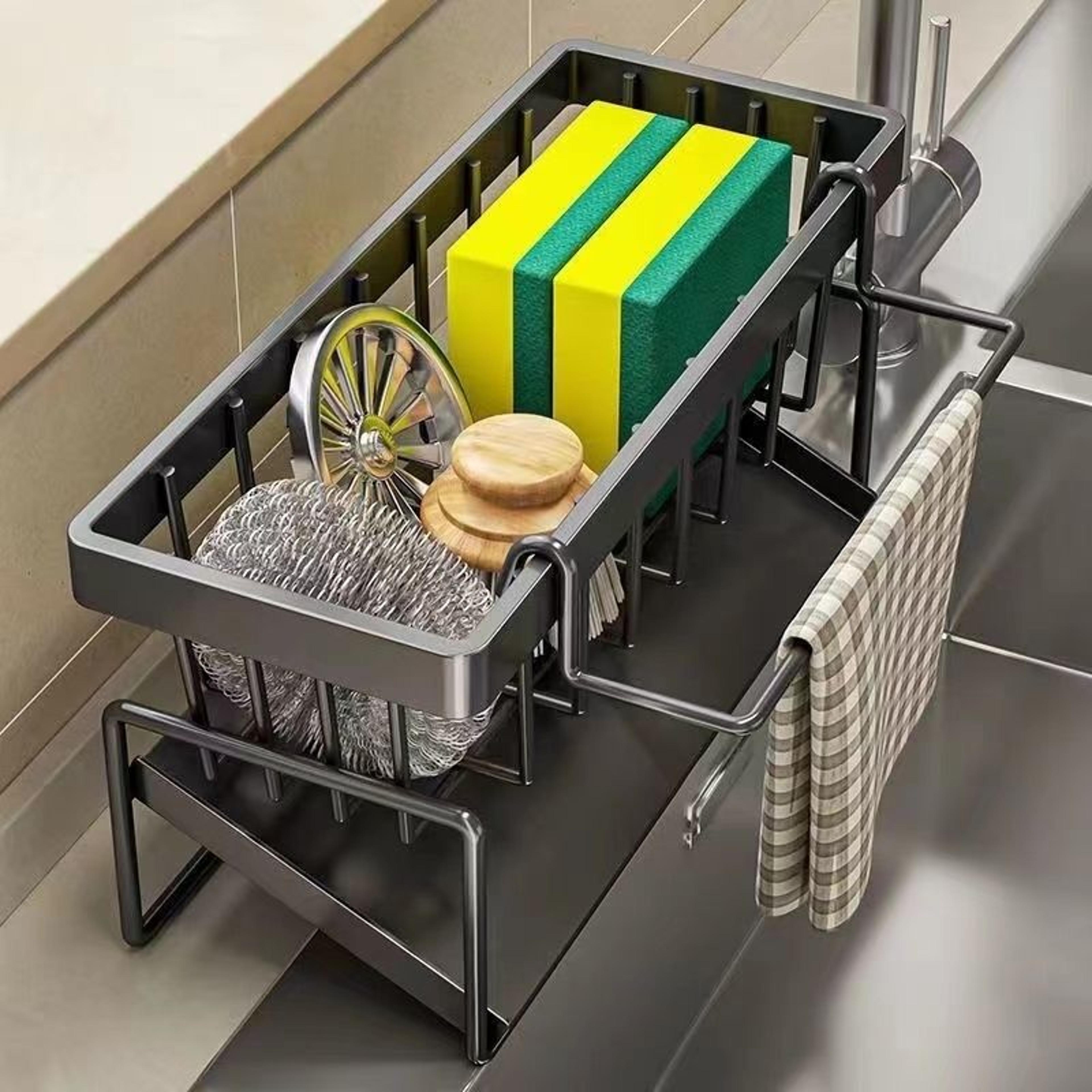 Stainless Steel Kitchen Sink Caddy Self Draining Sponge Holder And Dishcloth Rack 3