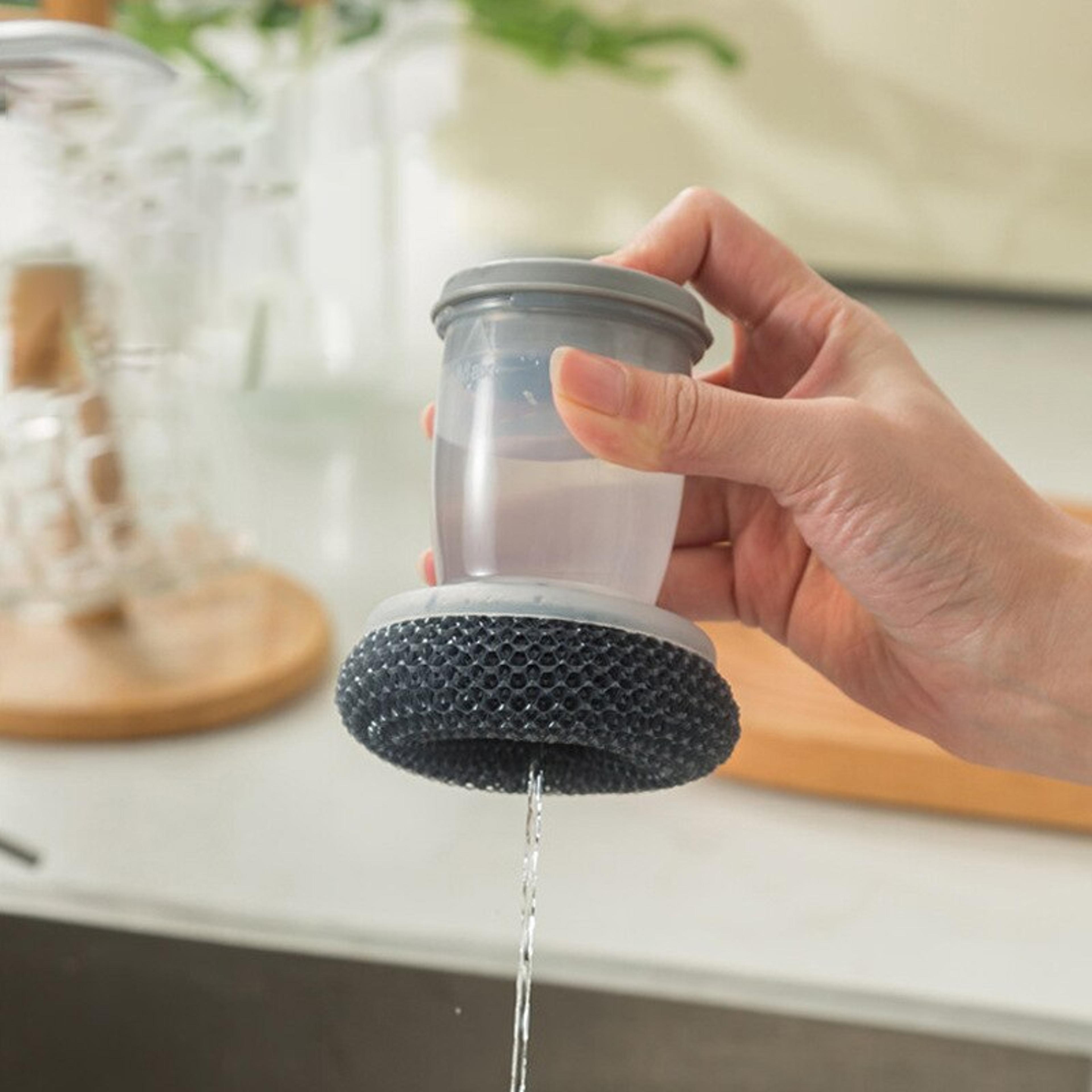 soap dispensing dish brush with handle kitchen scrubber