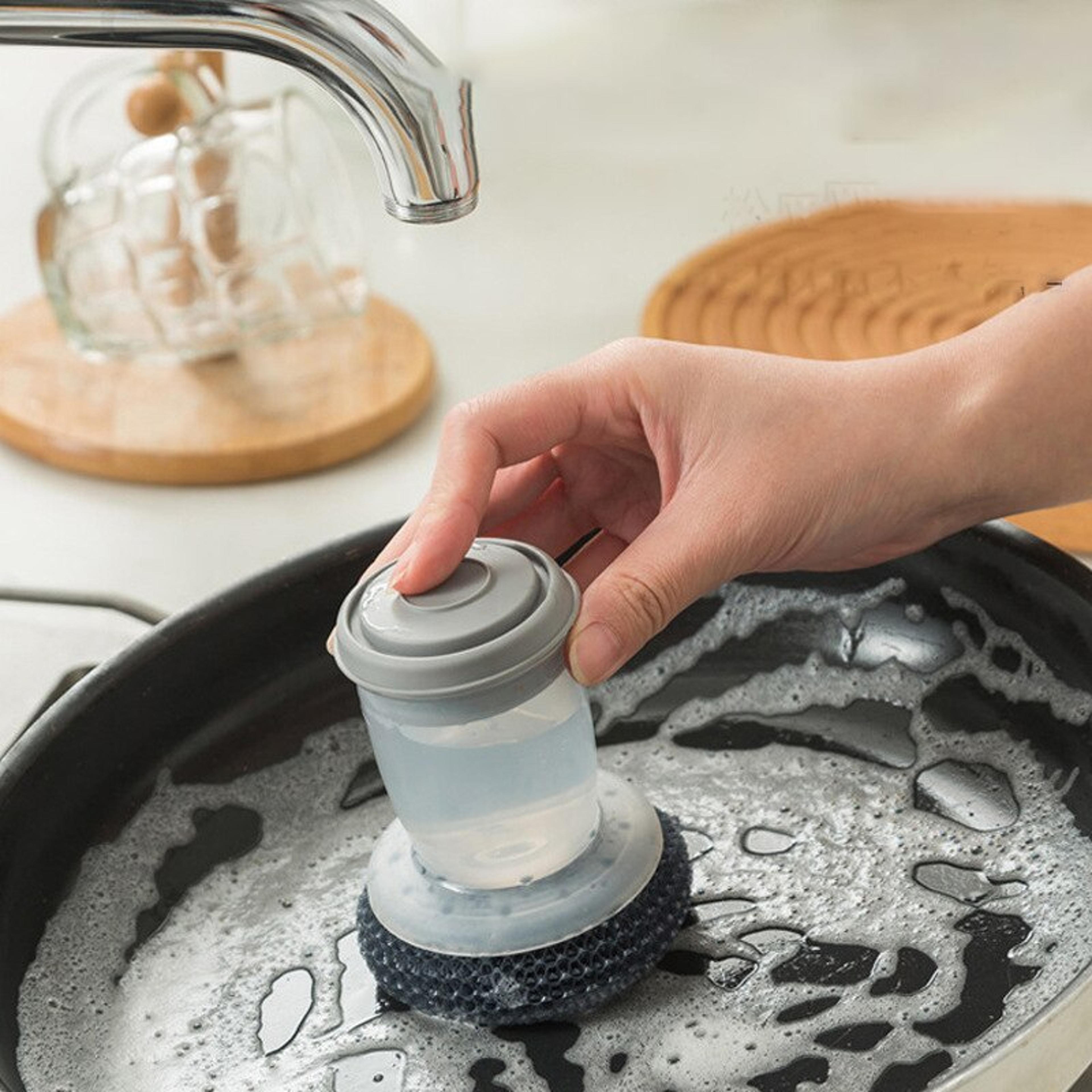 Soap Dispensing Dish Brush With Handle Kitchen Scrubber 5