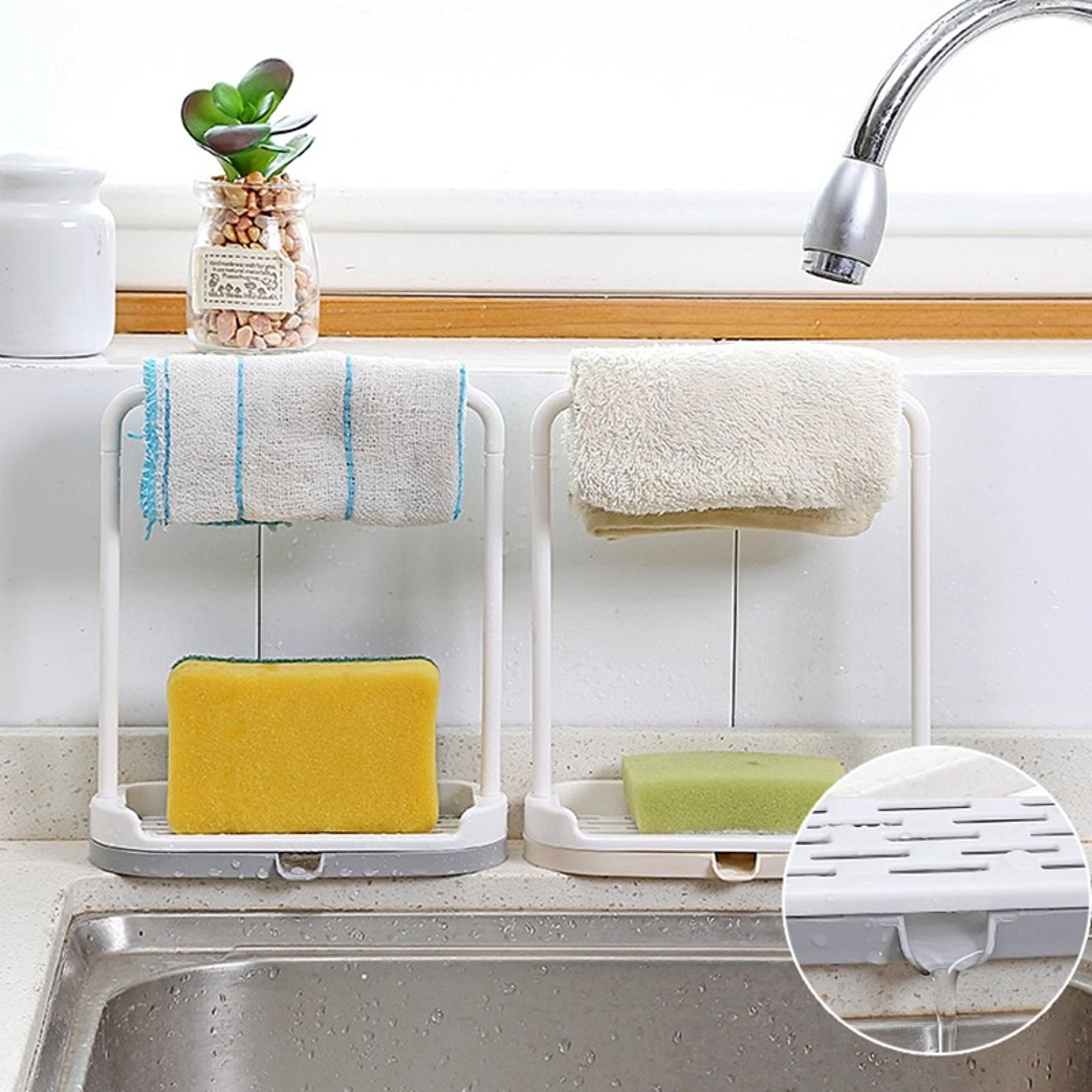 Kitchen Sink Caddy With Sponge Holder Dishcloth Drying Rack And Drain Tray 1