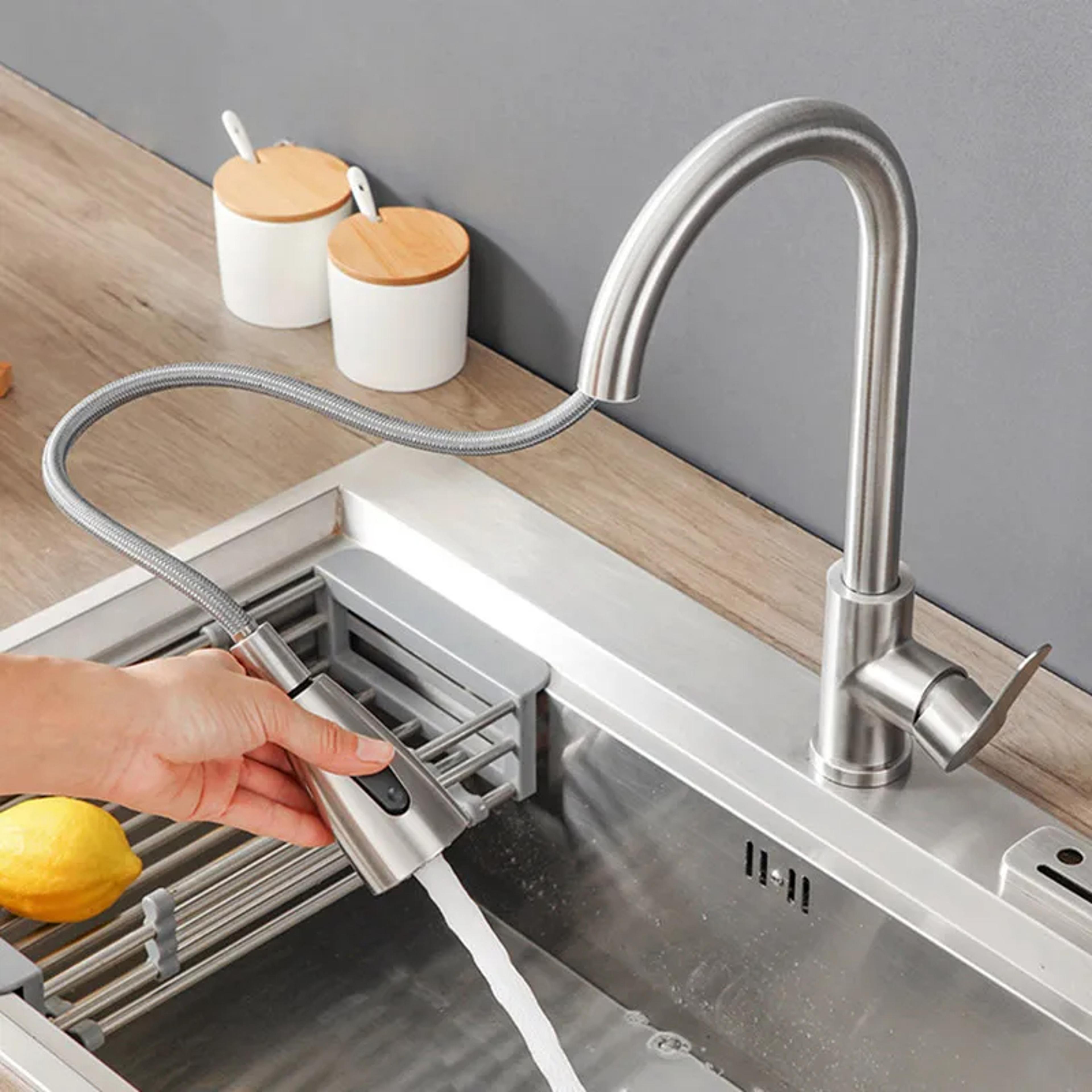 Brushed Nickel Pull Out Kitchen Faucet With Stream Sprayer And Single Handle Mixer 2