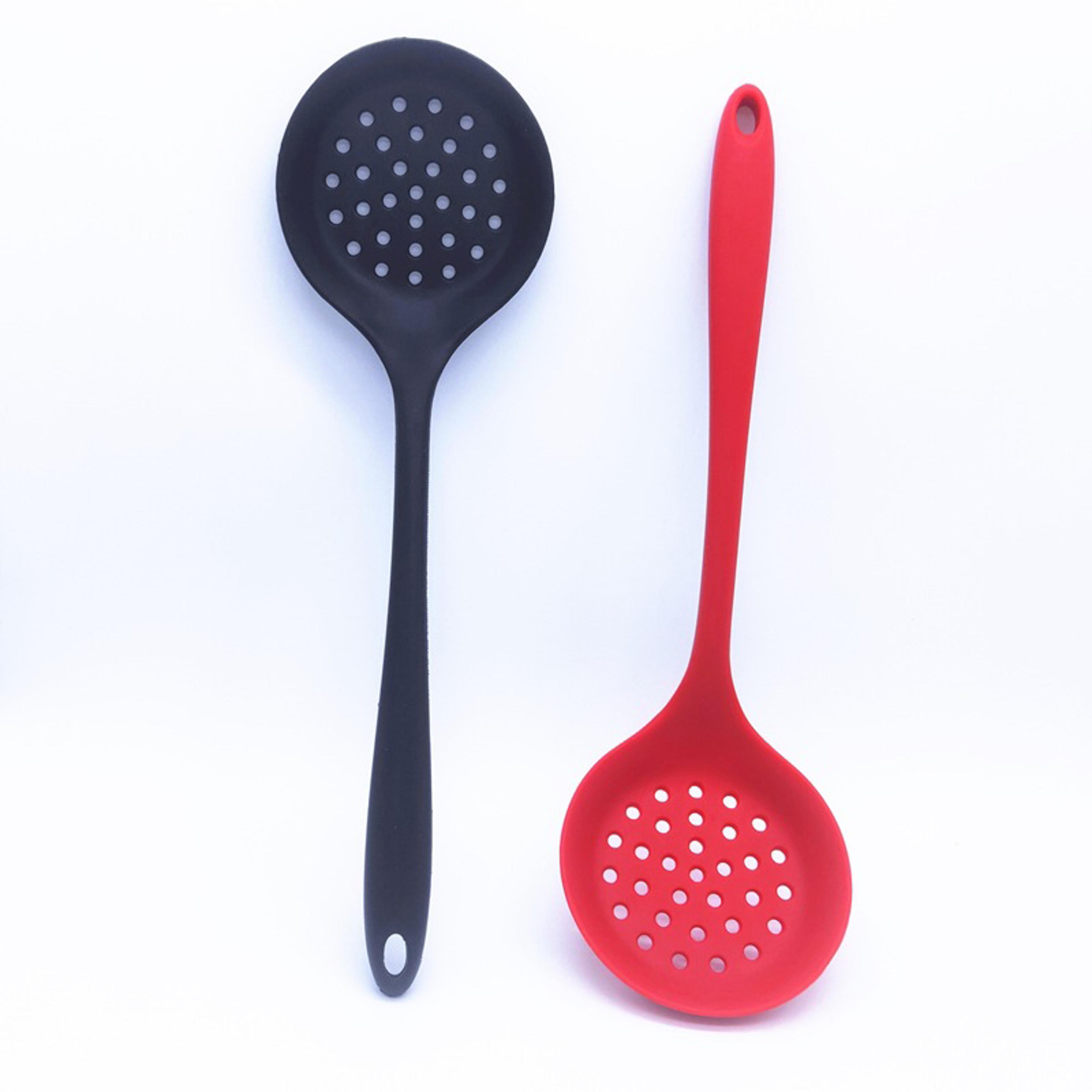 Long Handle Silicone Strainer Spoon Heat Resistant Pasta Skimmer For Nonstick Cookware 6