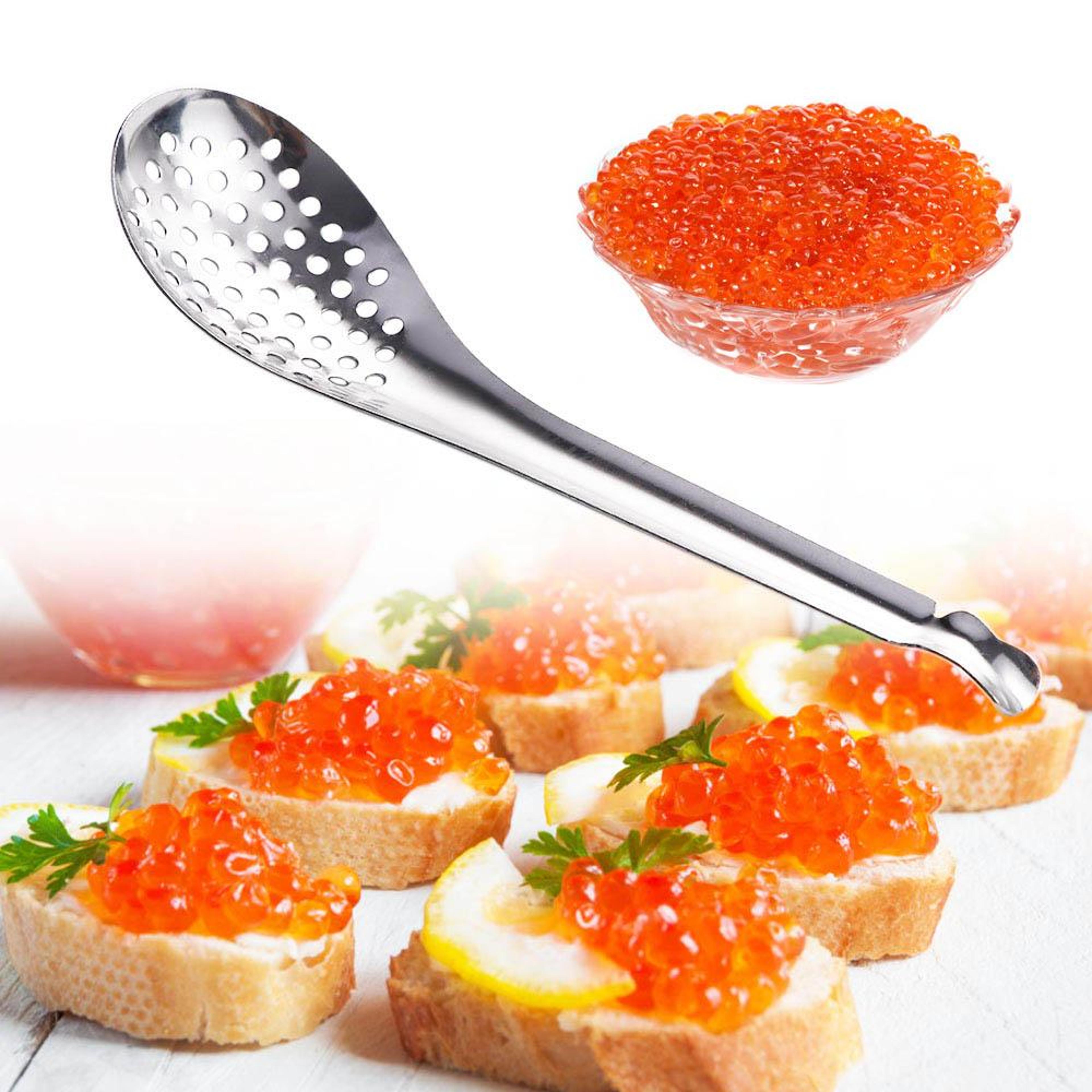 56 Hole Stainless Steel Strainer Spoon For Caviar Egg Yolks And Cooking 0