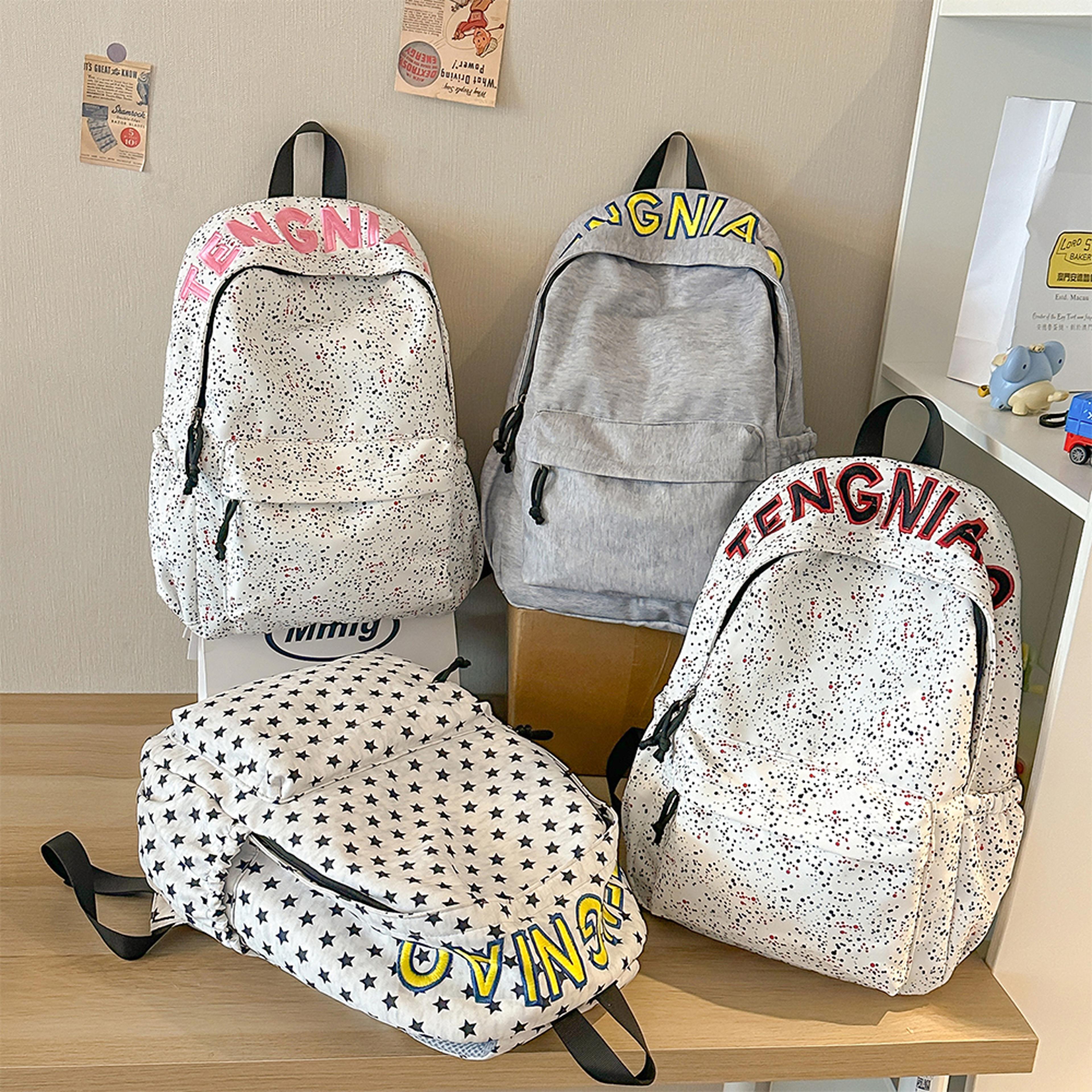 Star Print Nylon Backpack Large Capacity School And Travel Daypack 0