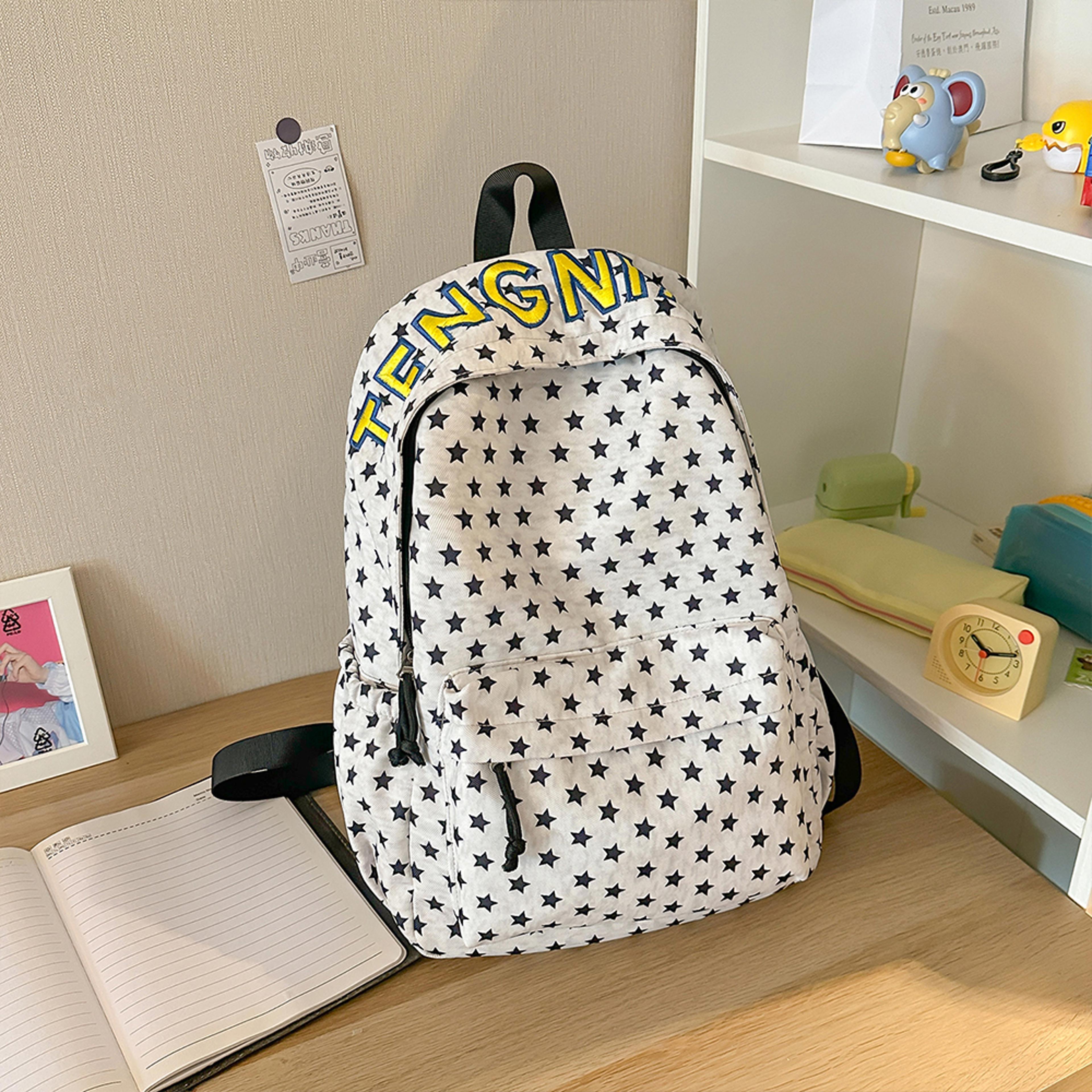 Star Print Nylon Backpack Large Capacity School And Travel Daypack 8