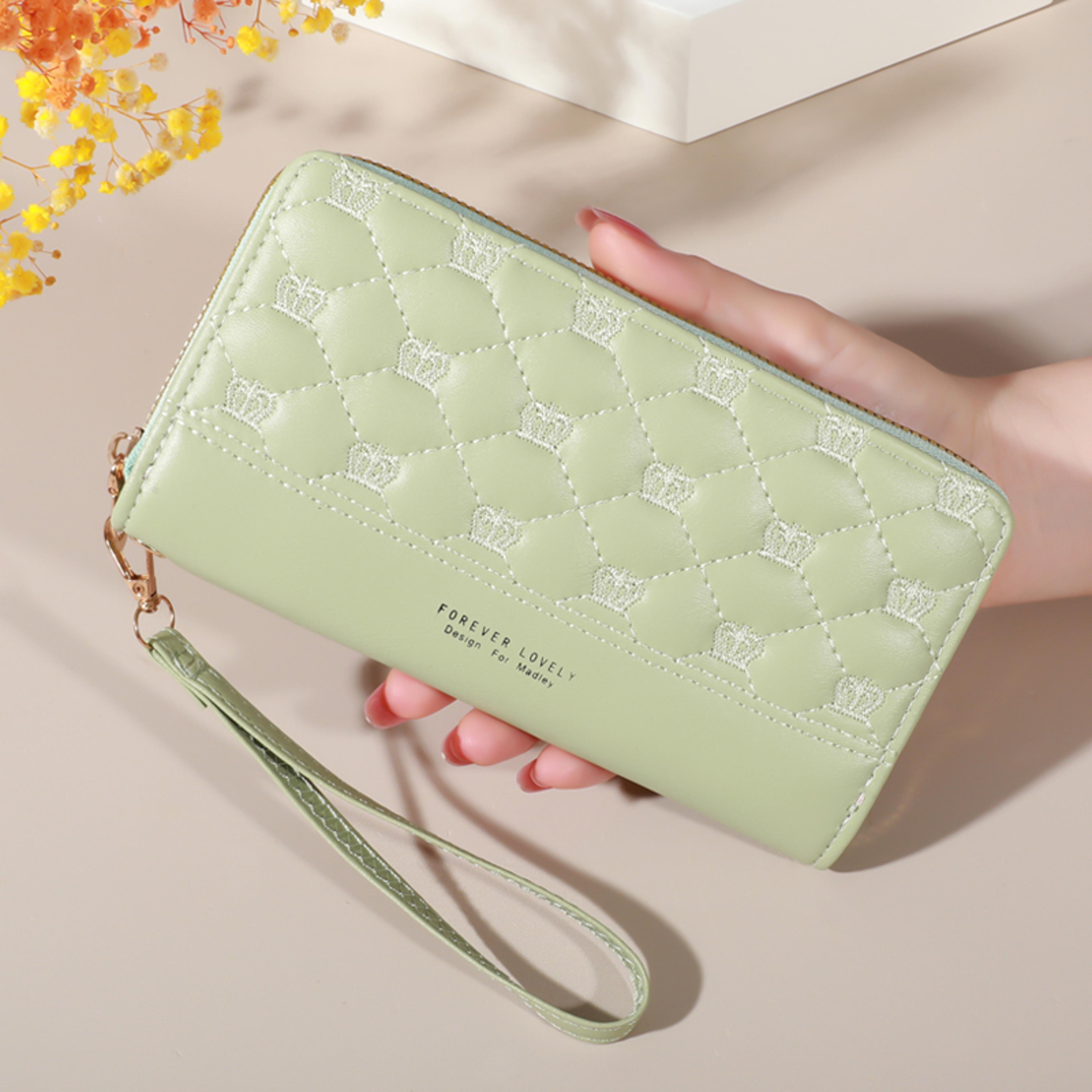 quilted wallet for women zip around phone clutch with multi card slots