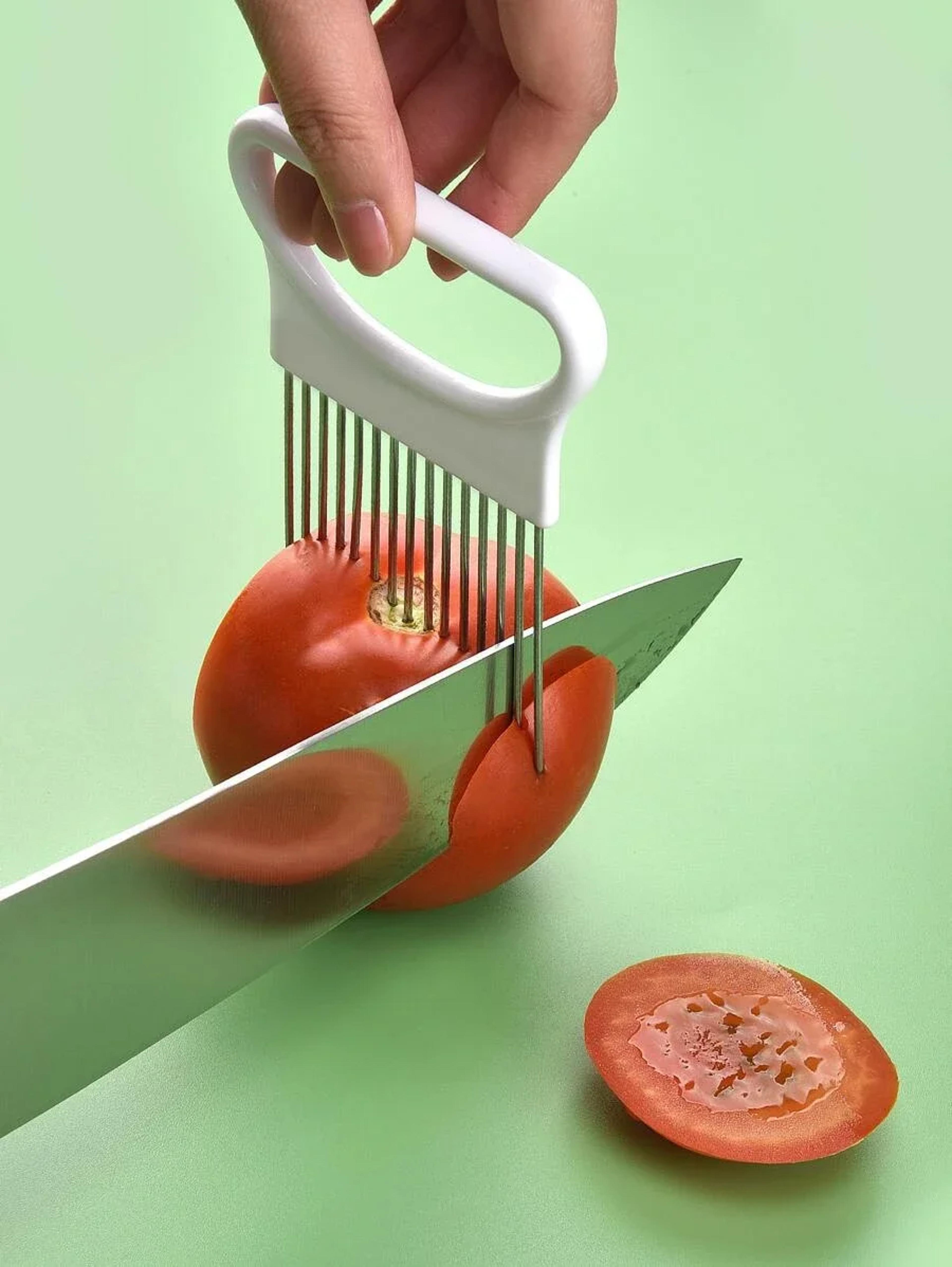 Stainless Steel Onion Slicer And Vegetable Slicing Guide For Safe Even Cuts 5