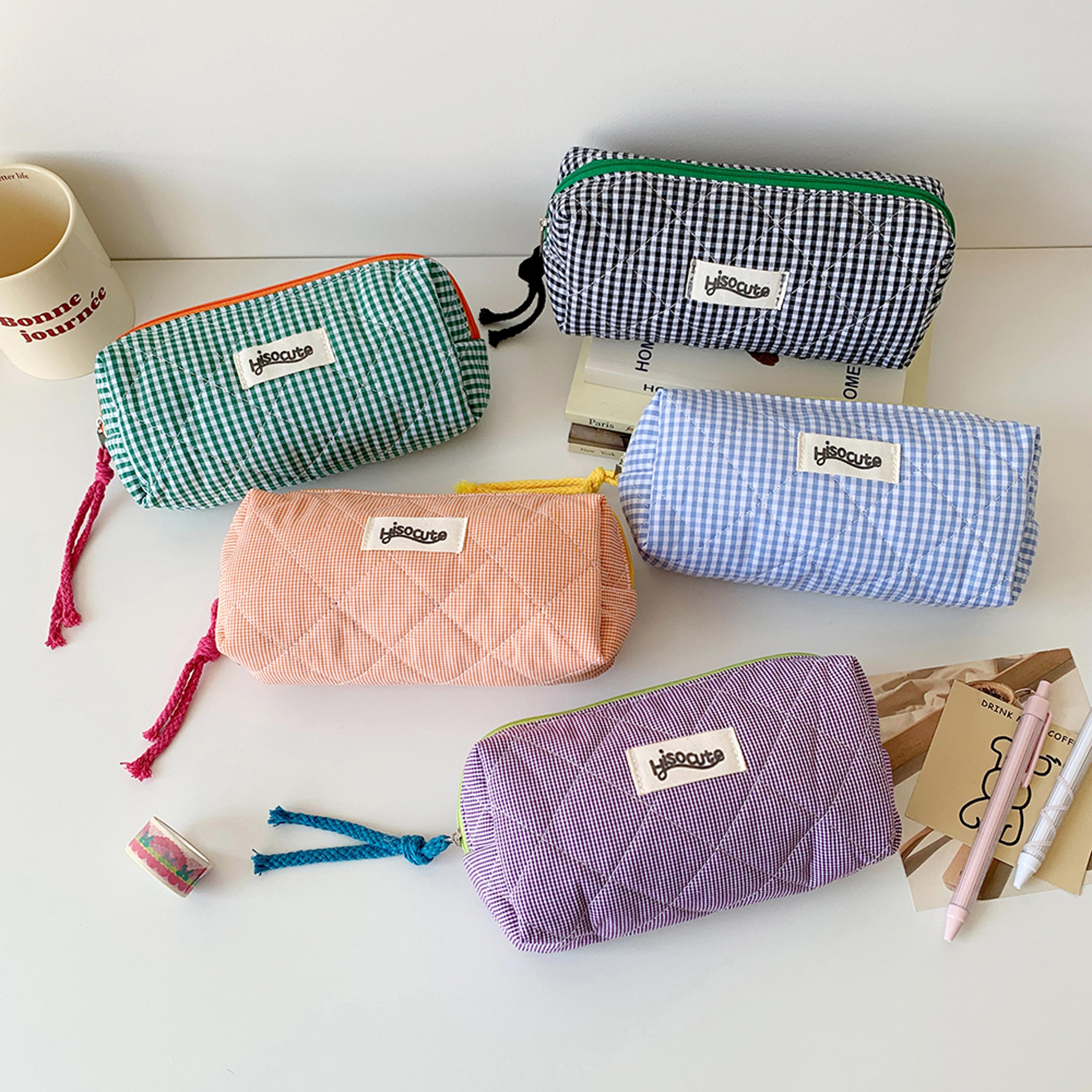 Plaid Large Capacity Pencil Case And Makeup Storage Bag 2