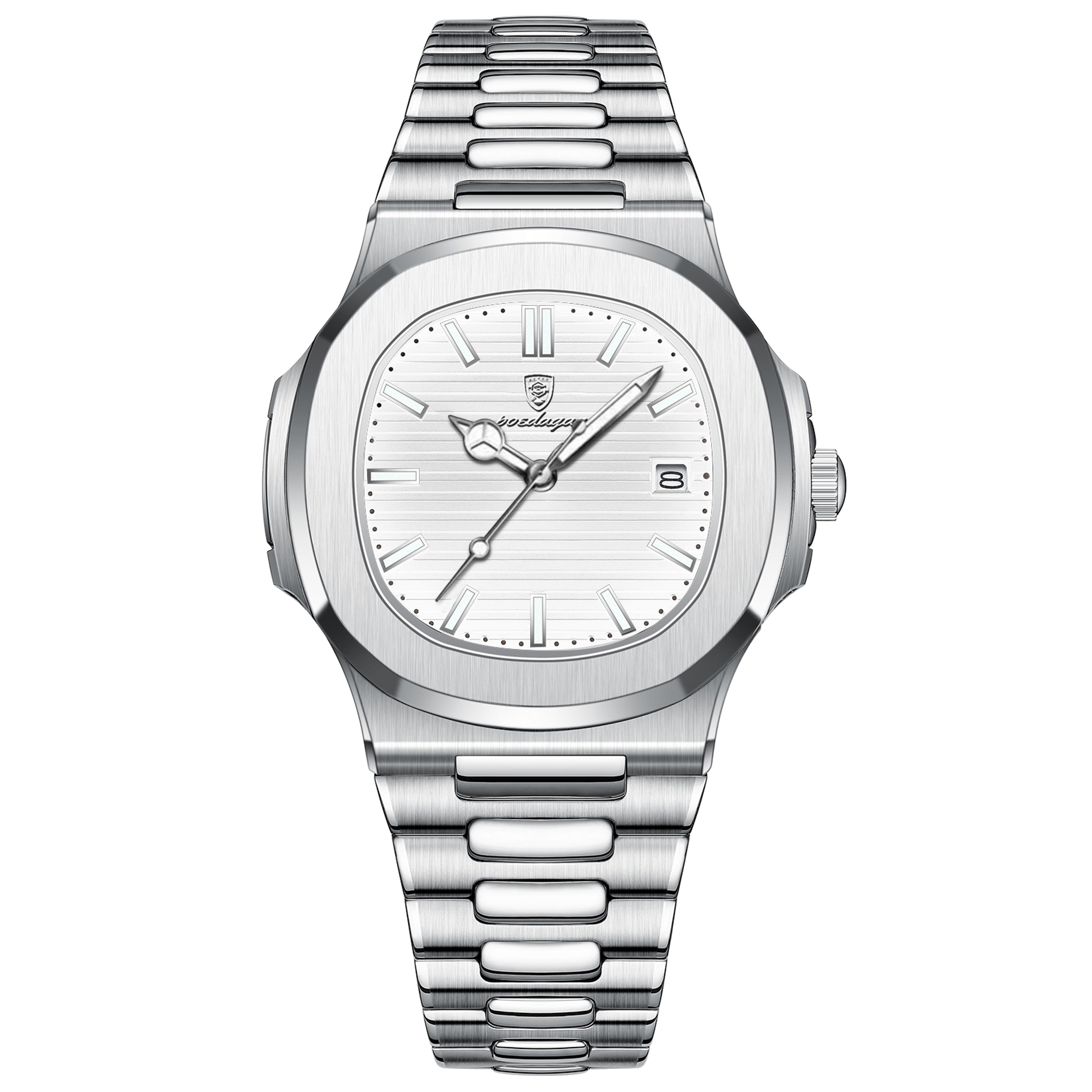 luxury square watch for men stainless steel quartz luminous date business watch