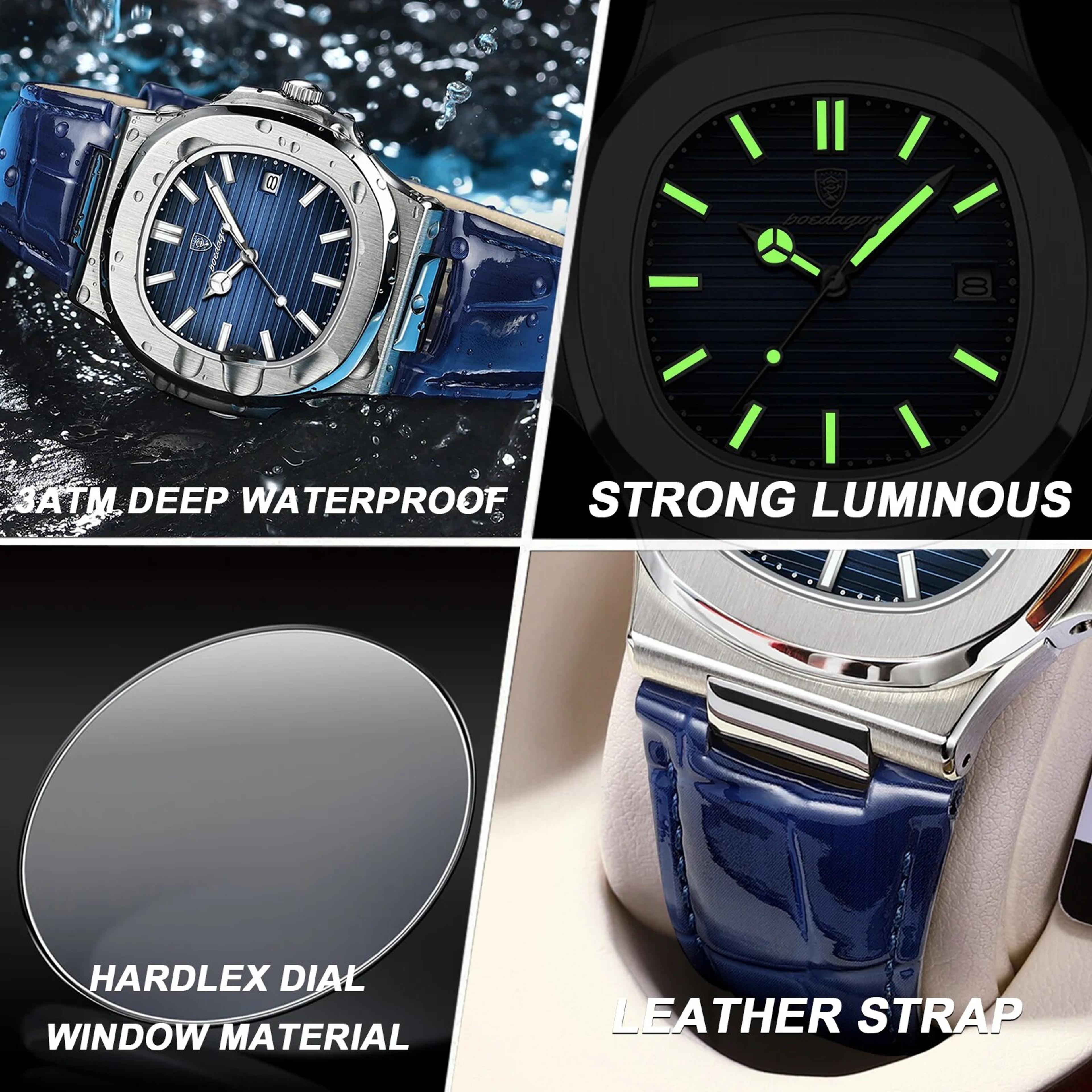 Luxury Square Watch For Men With Leather Strap Luminous Dial And Date 4