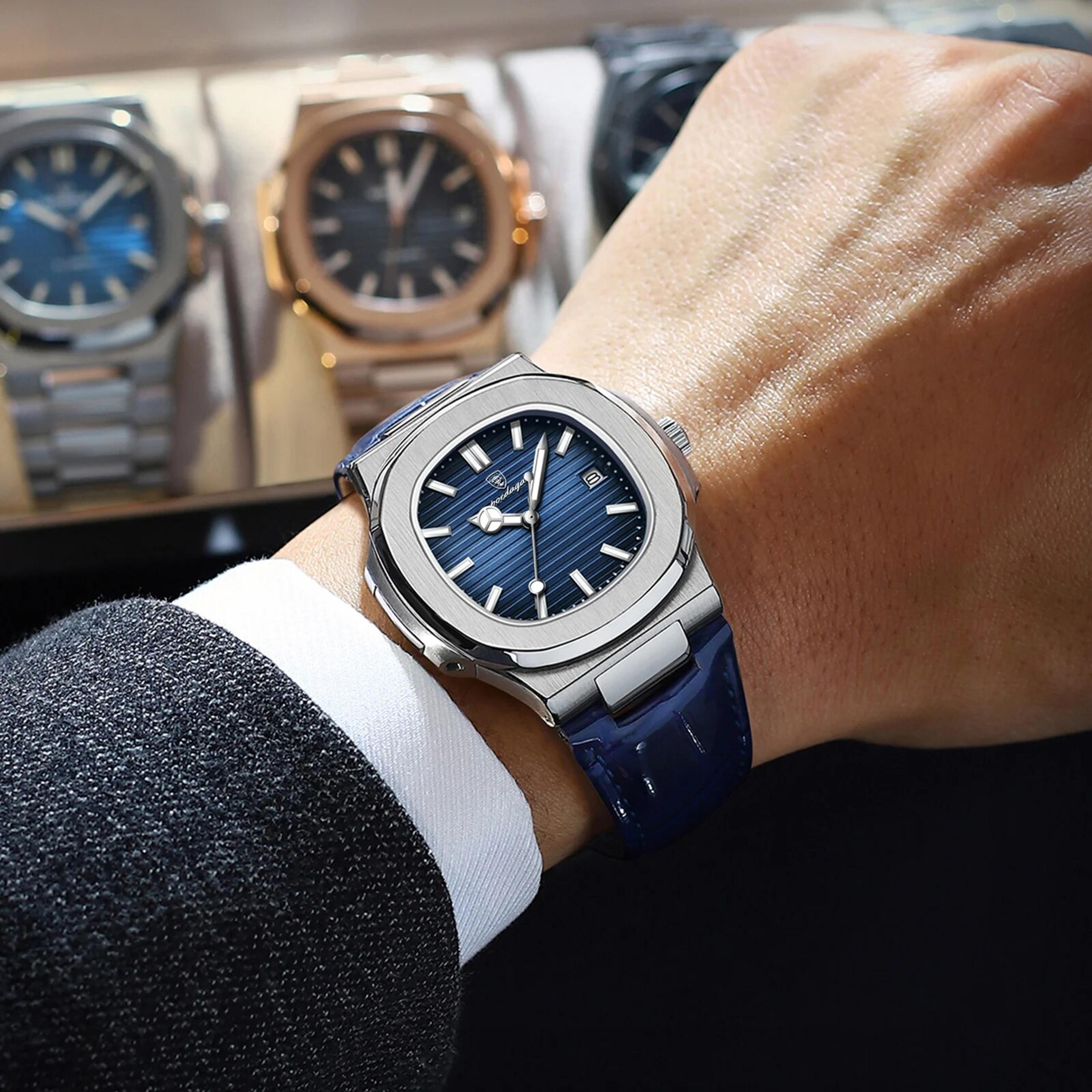Luxury Square Watch For Men With Leather Strap Luminous Dial And Date 0