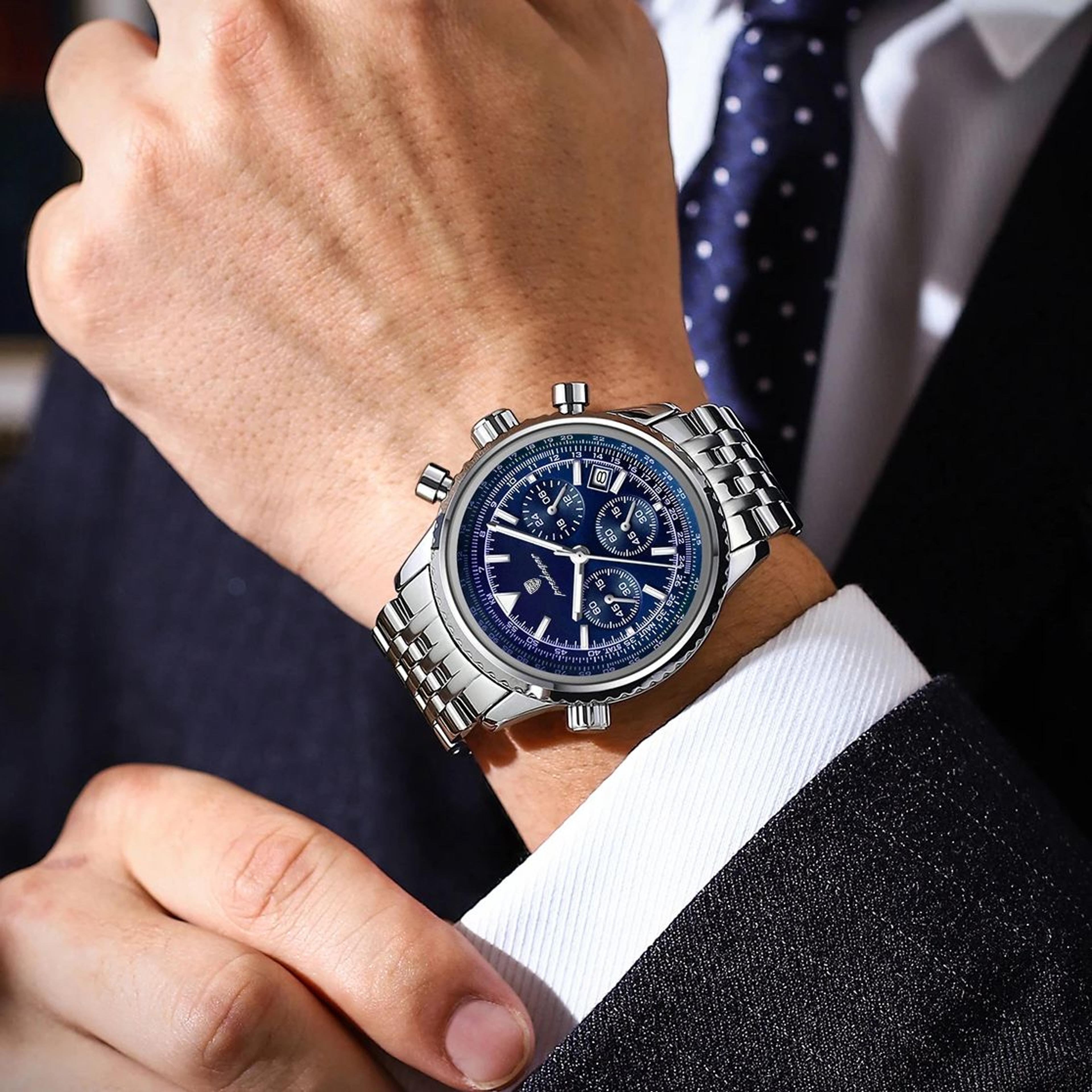luxury mens chronograph watch waterproof luminous stainless steel quartz watch