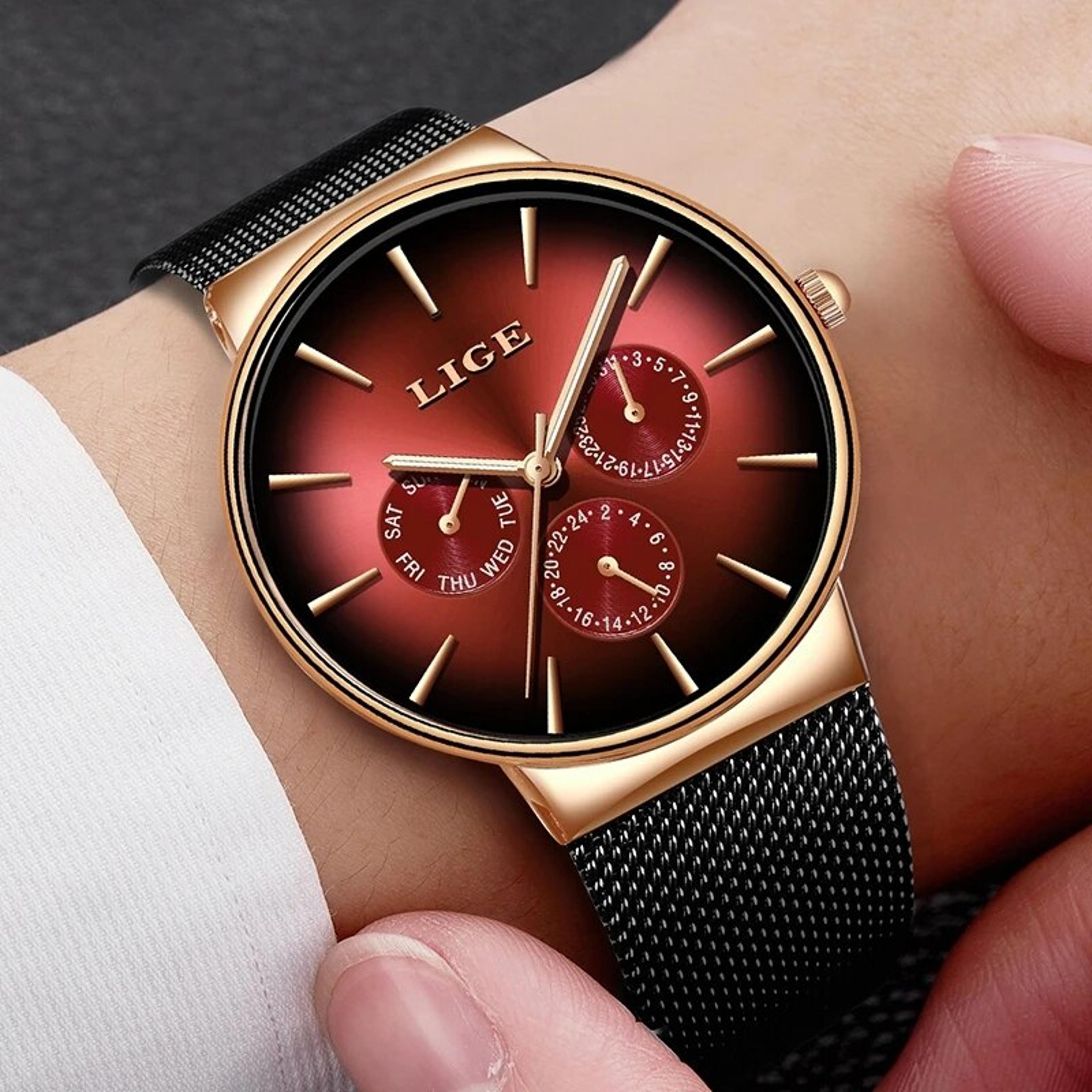 ultra thin mens quartz watch with stainless steel mesh strap and water resistance