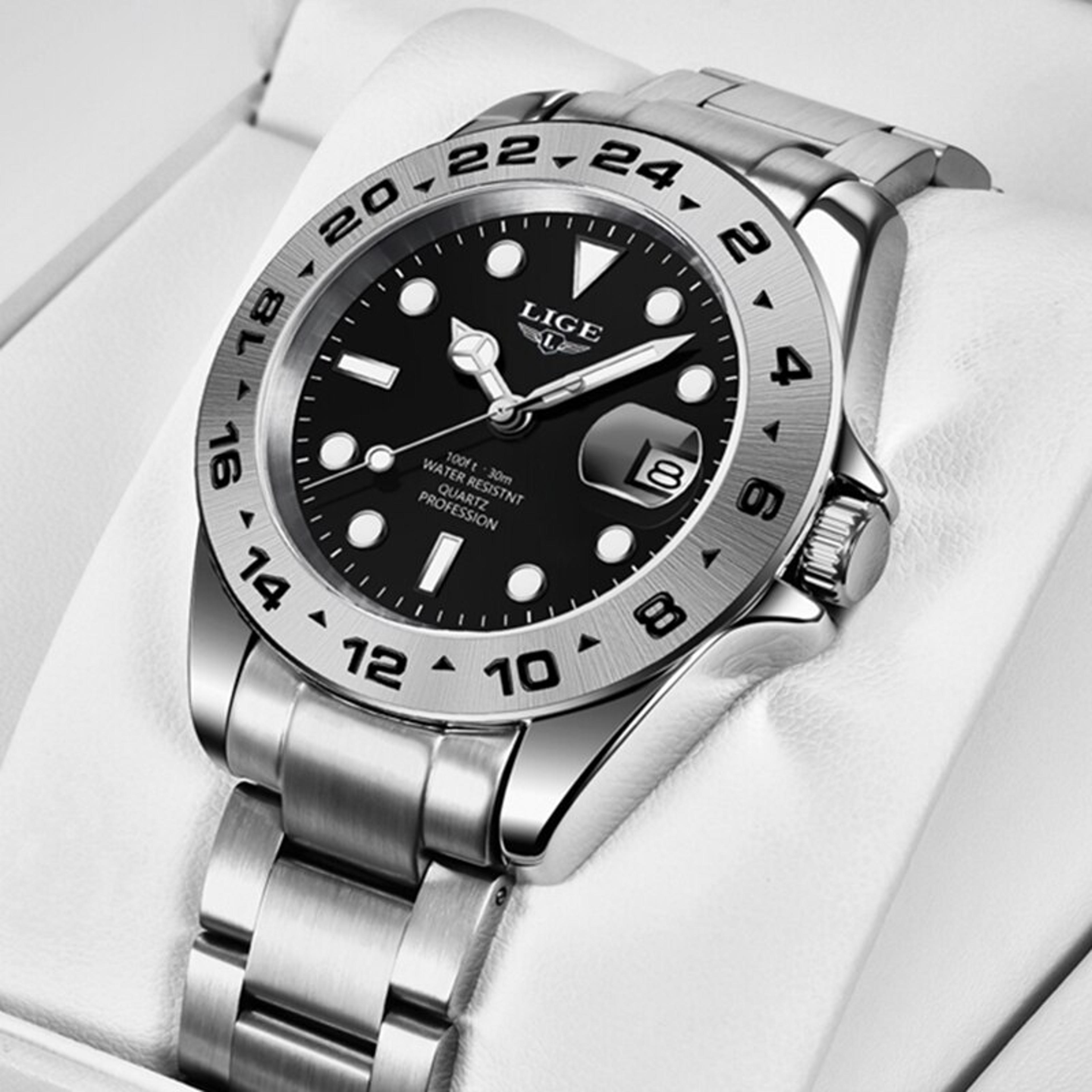 mens stainless steel quartz watch waterproof business date wristwatch
