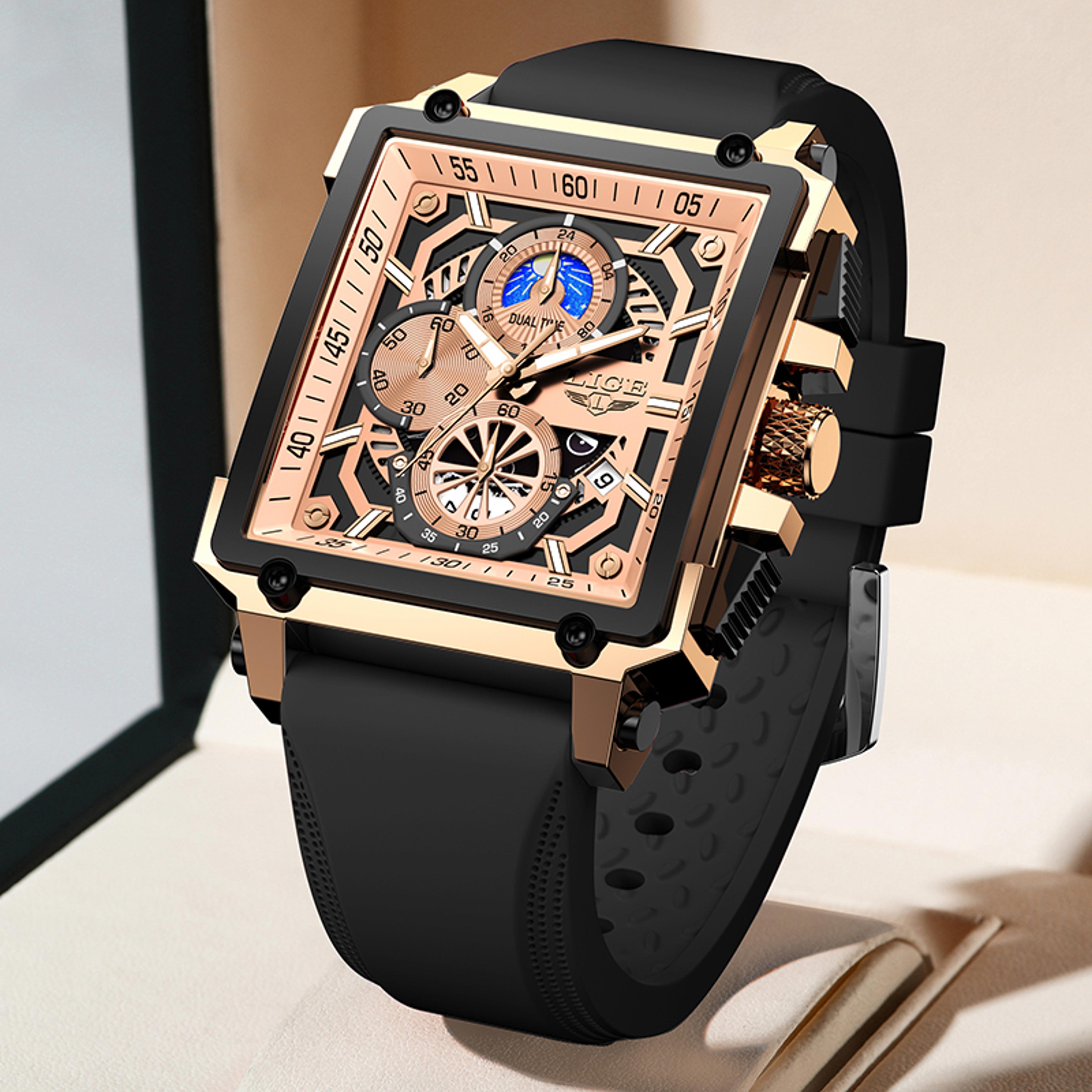 mens chronograph watch waterproof quartz sport watch with silicone strap