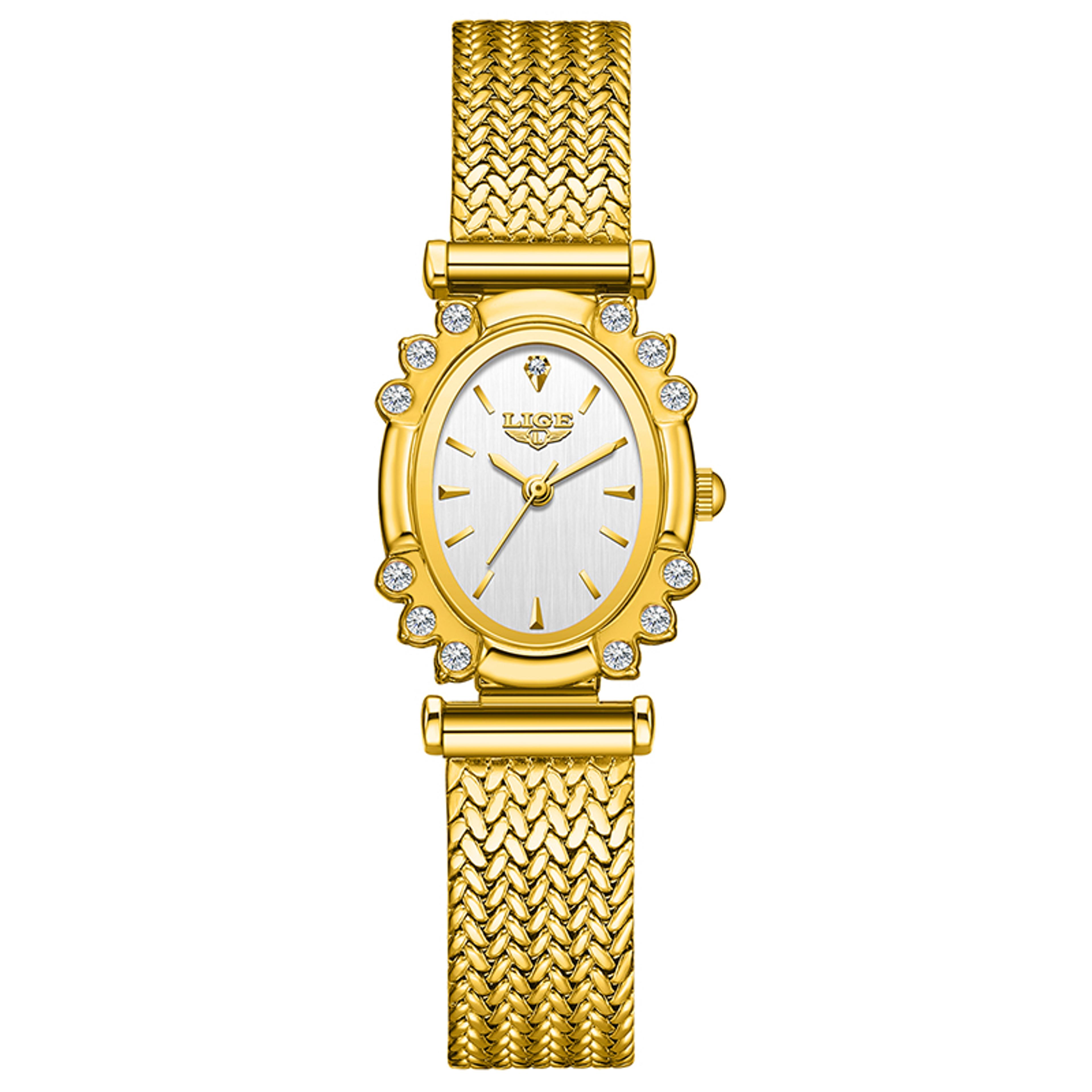 Gold Square Watch For Women Ultra Thin Quartz Mesh Bracelet Watch 0