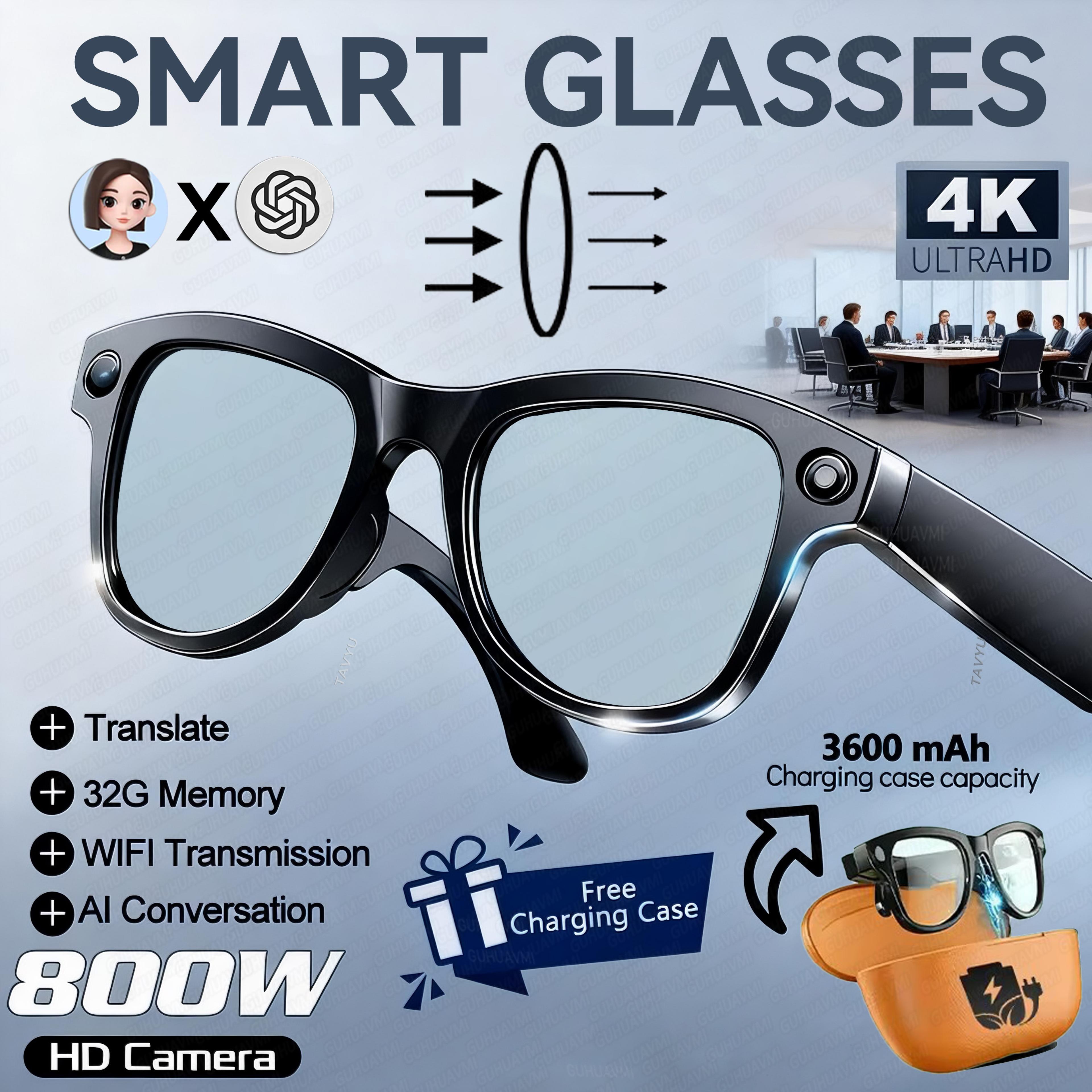 AI Smart Glasses With 4K Camera Language Translator And Charging Case 11