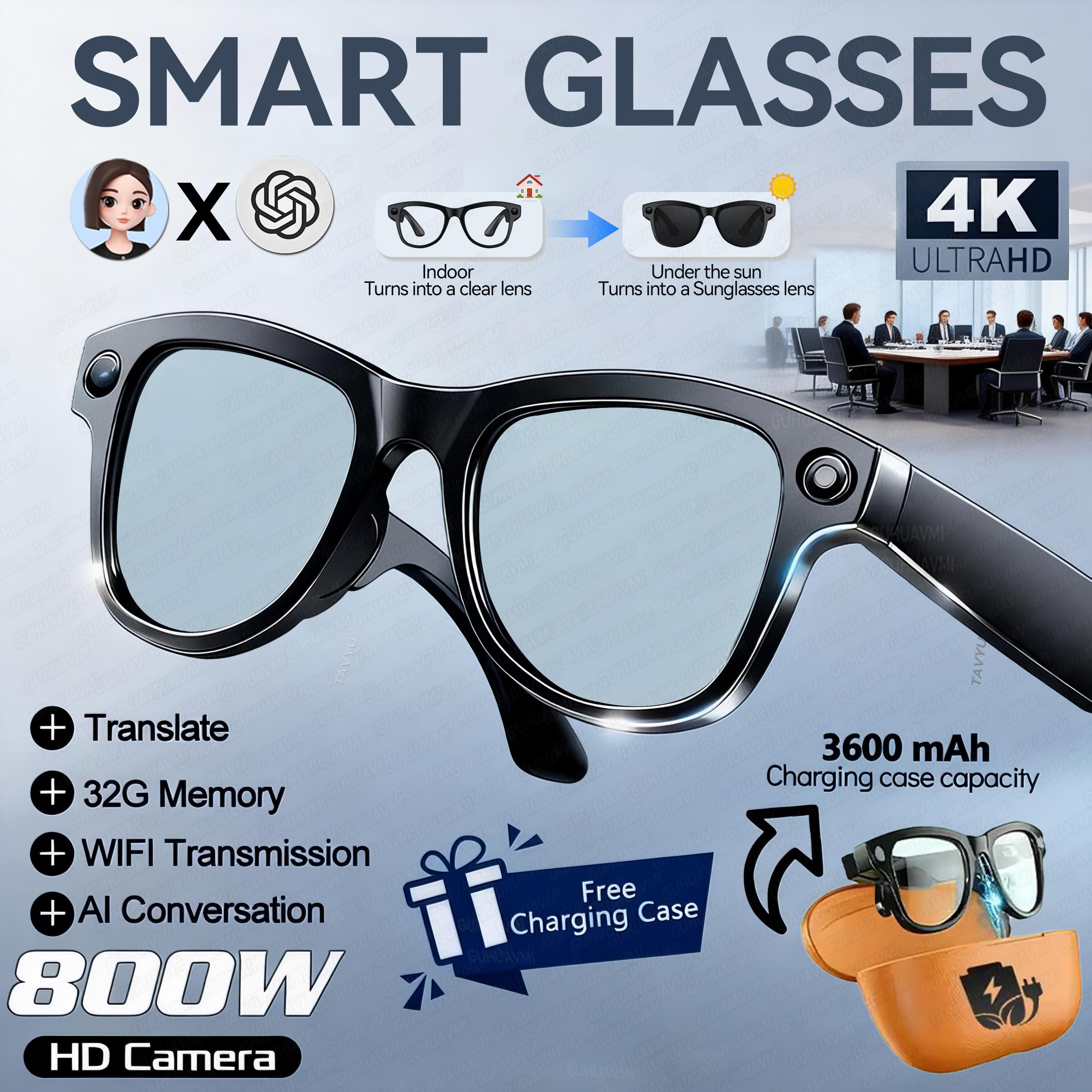 AI Smart Glasses With 4K Camera Language Translator And Charging Case 12