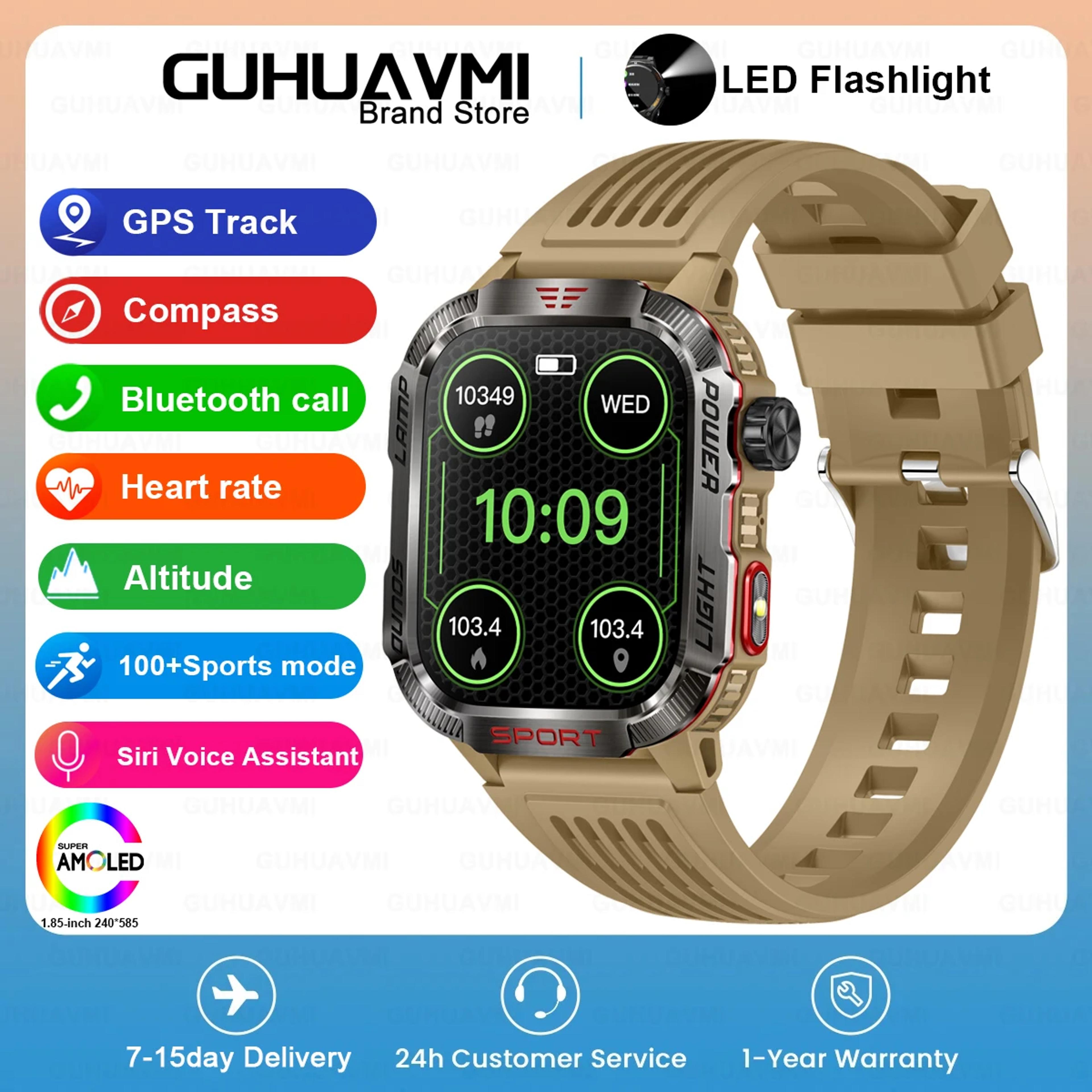 Rugged Outdoor Smartwatch With Compass LED Flashlight And Bluetooth Calling 8