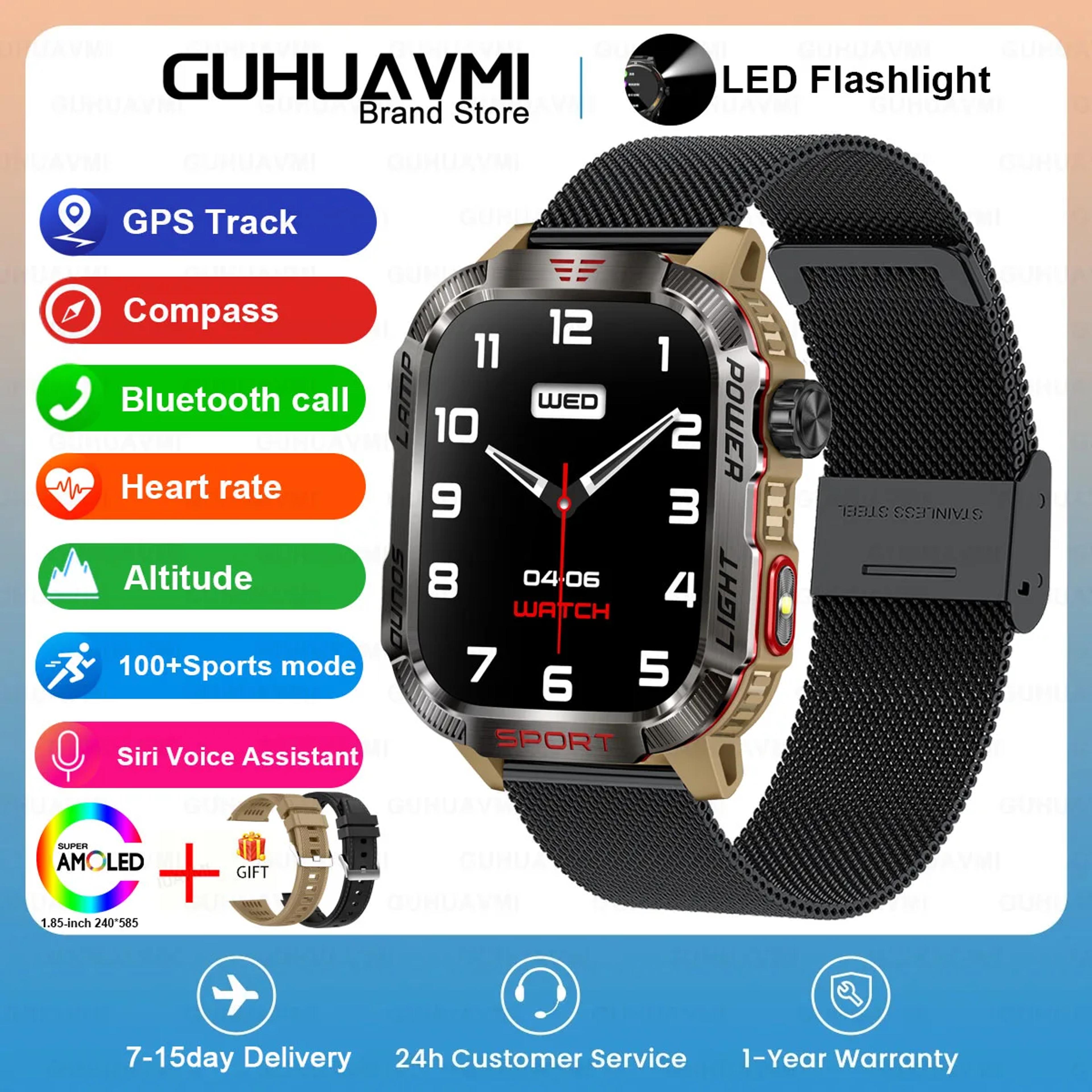 Rugged Outdoor Smartwatch With Compass LED Flashlight And Bluetooth Calling 22