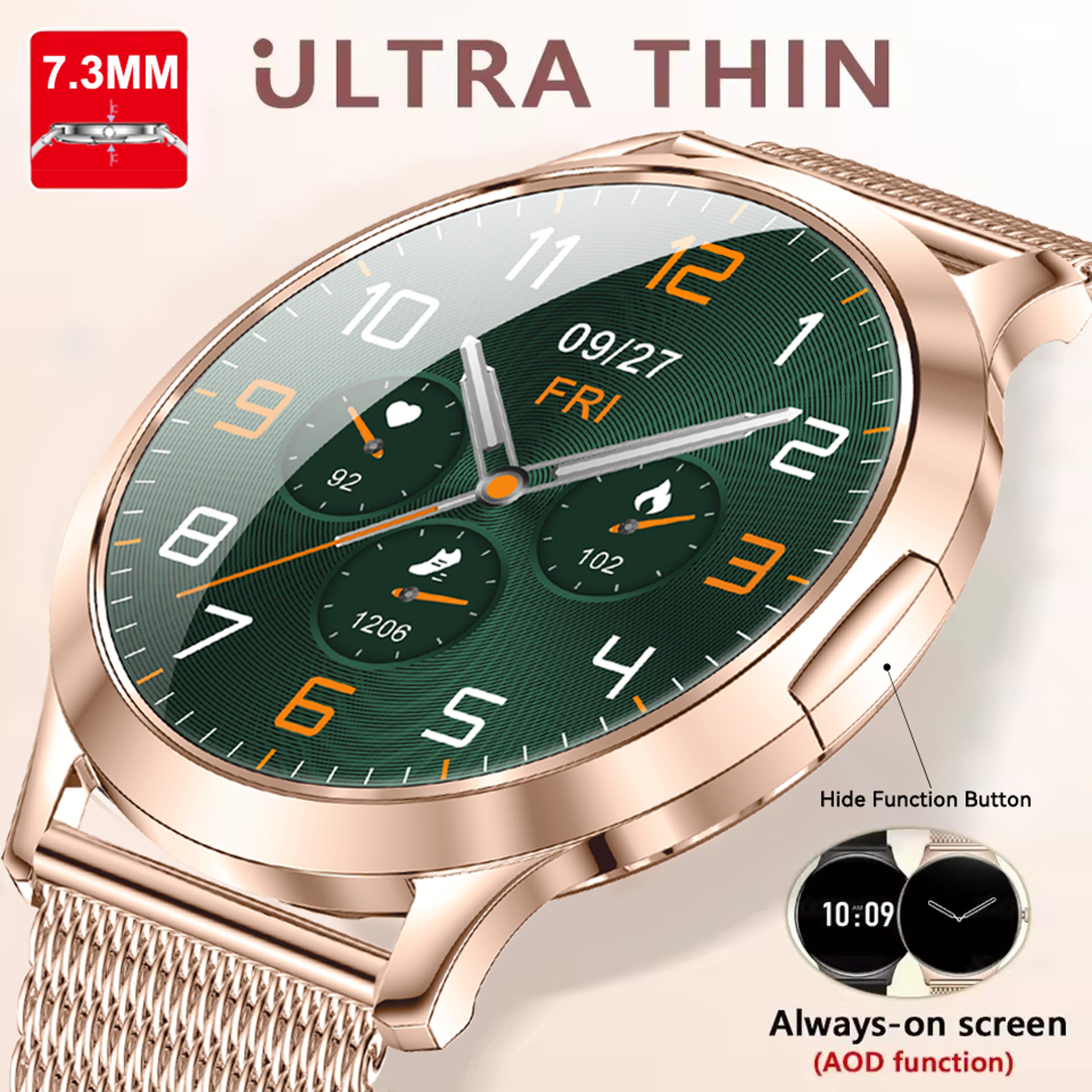 ultra slim amoled smart watch for women with bluetooth calling and heart rate monitor
