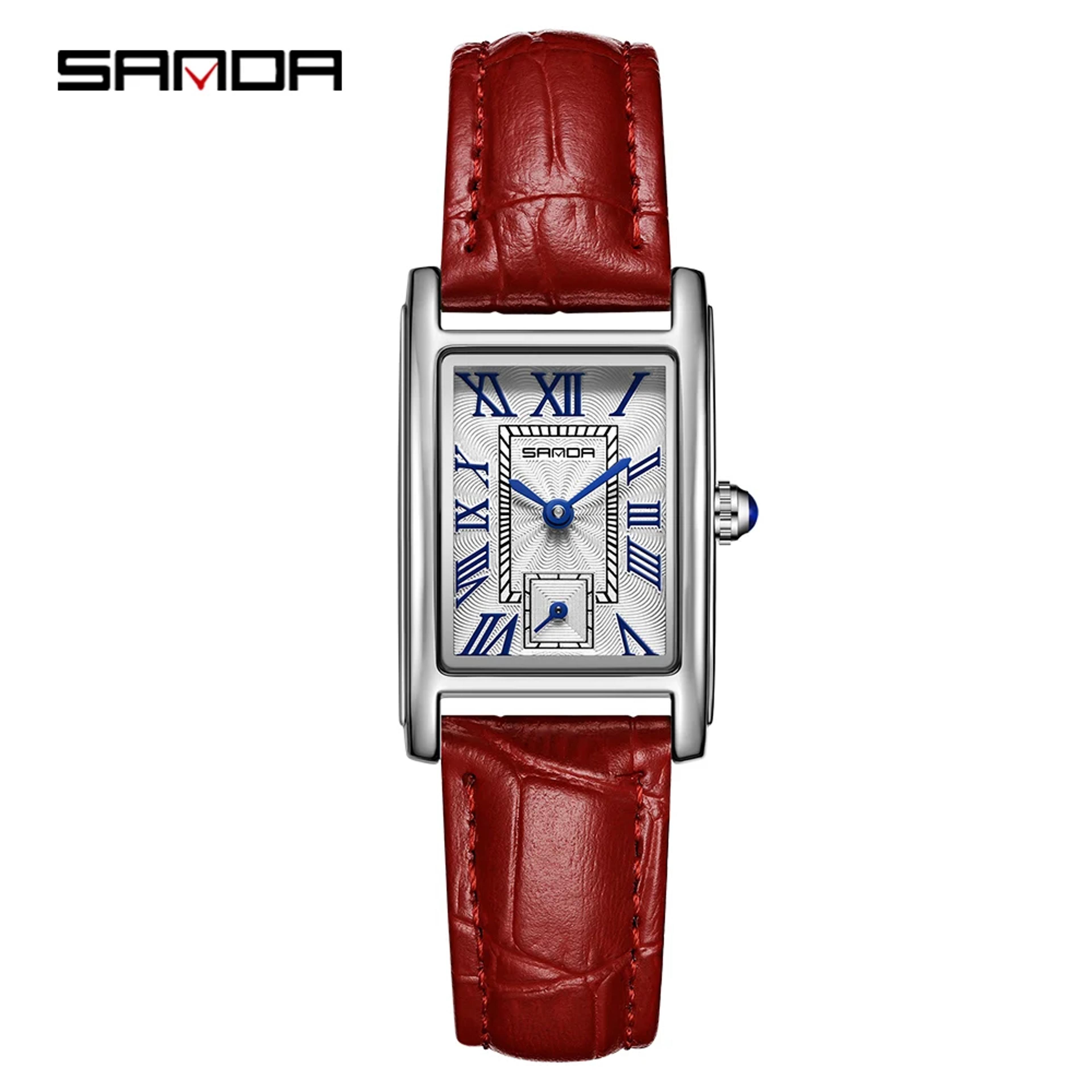 Womens Rectangle Watch Elegant Quartz Leather Wristwatch 11