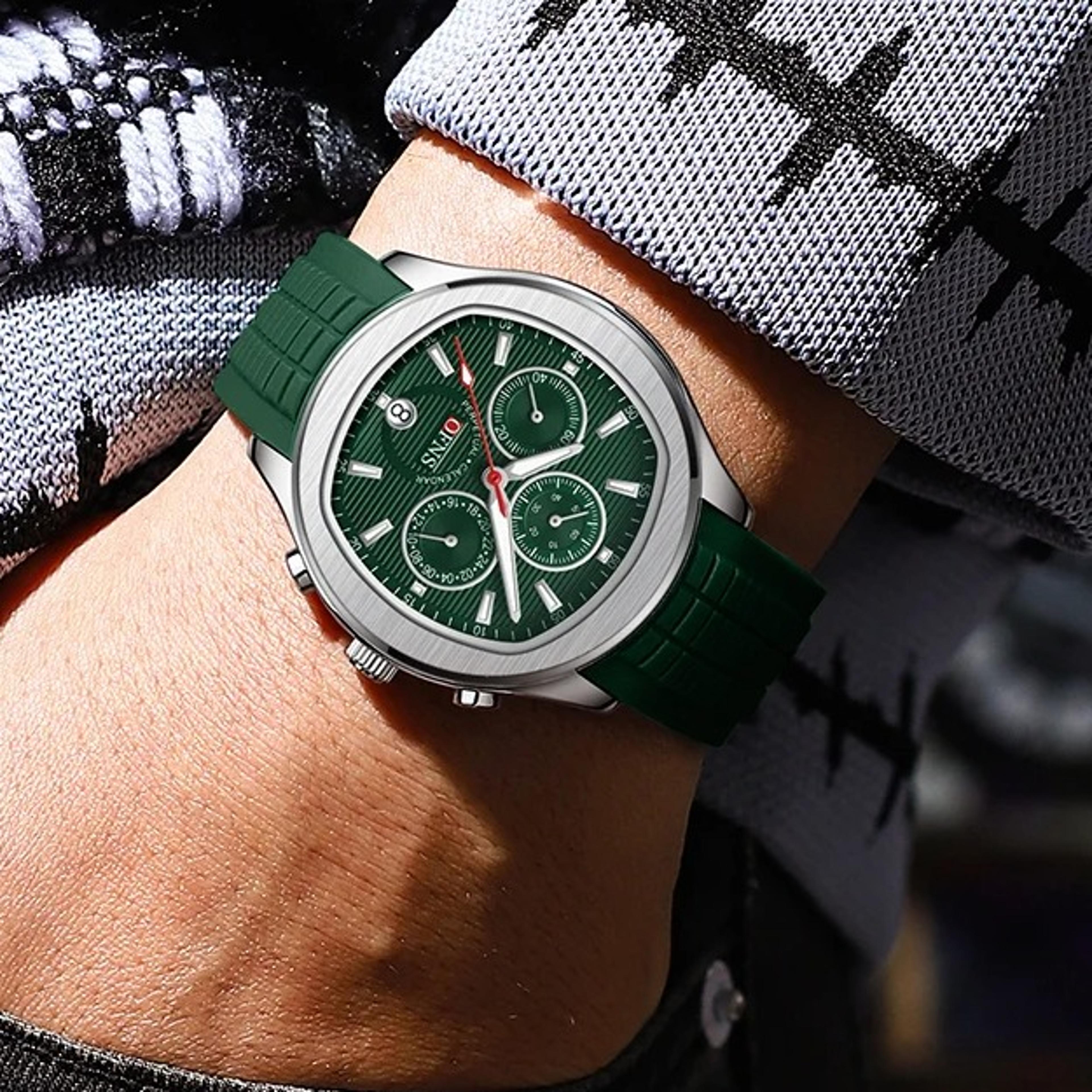 OFNS 8019 Mens Quartz Watch Multi Functional Three Eye Six Pin Waterproof Luminous Calendar Fashionj