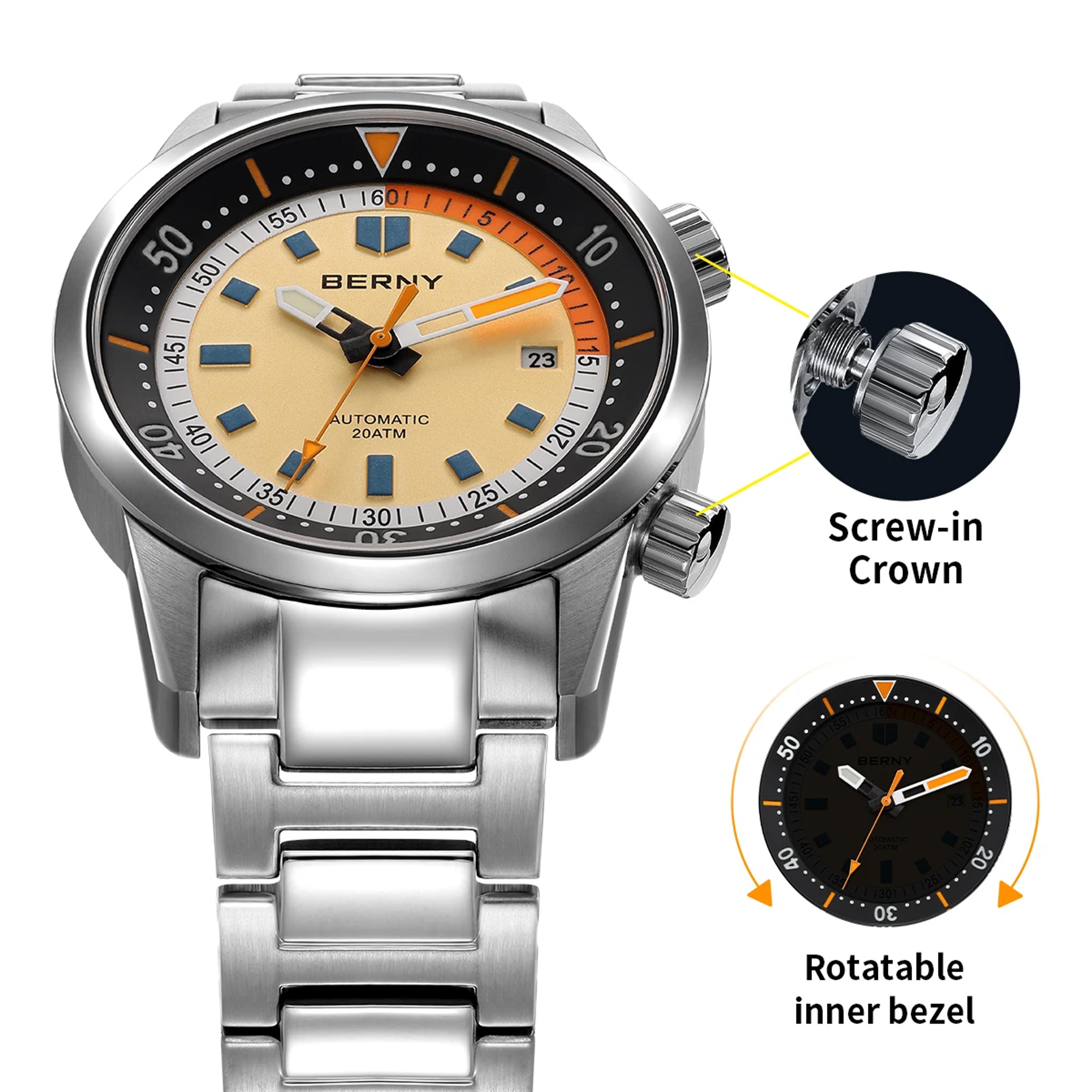Automatic Dive Watch For Men Sapphire Crystal Stainless Steel 1