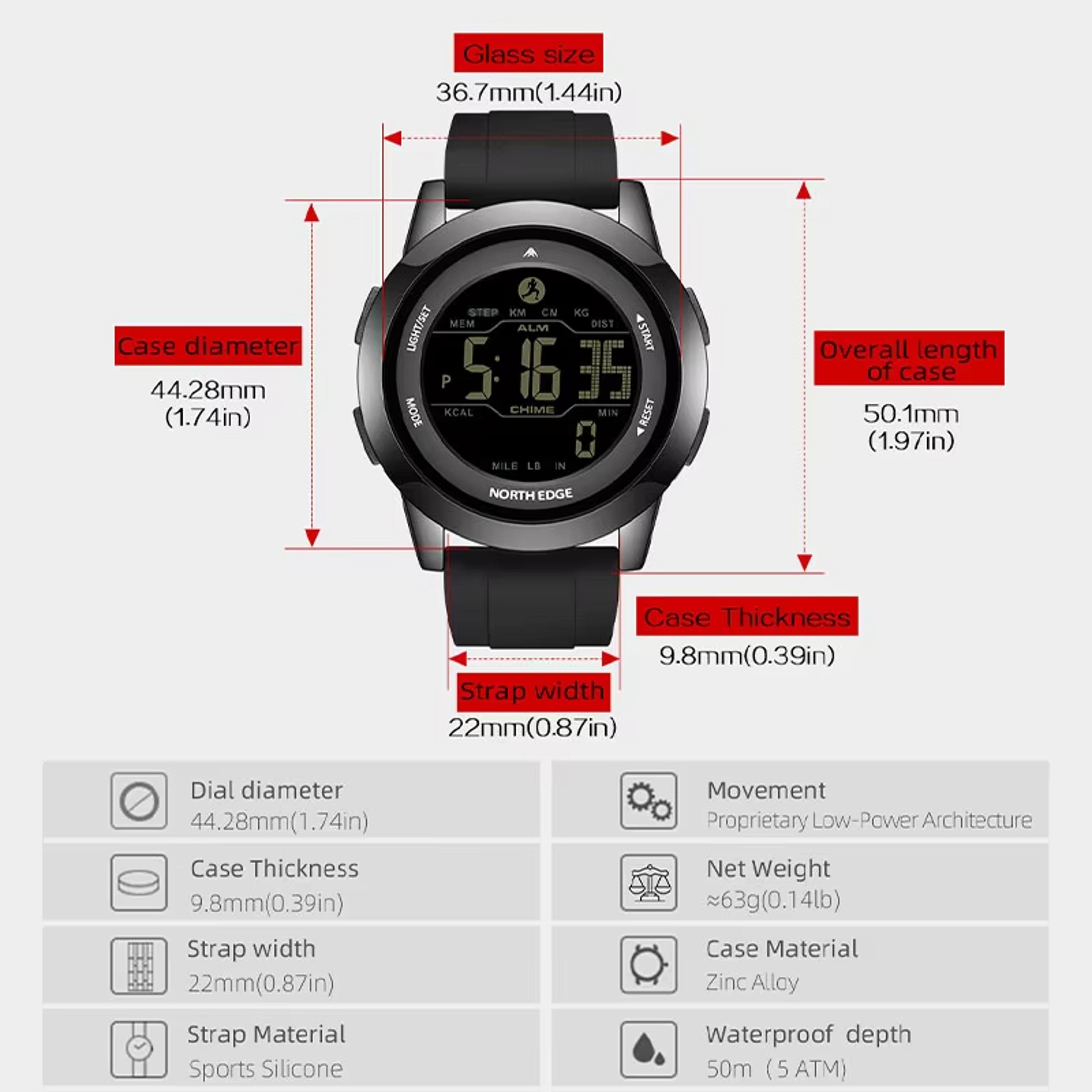 Waterproof Digital Watch With Pedometer And Dual Time 4