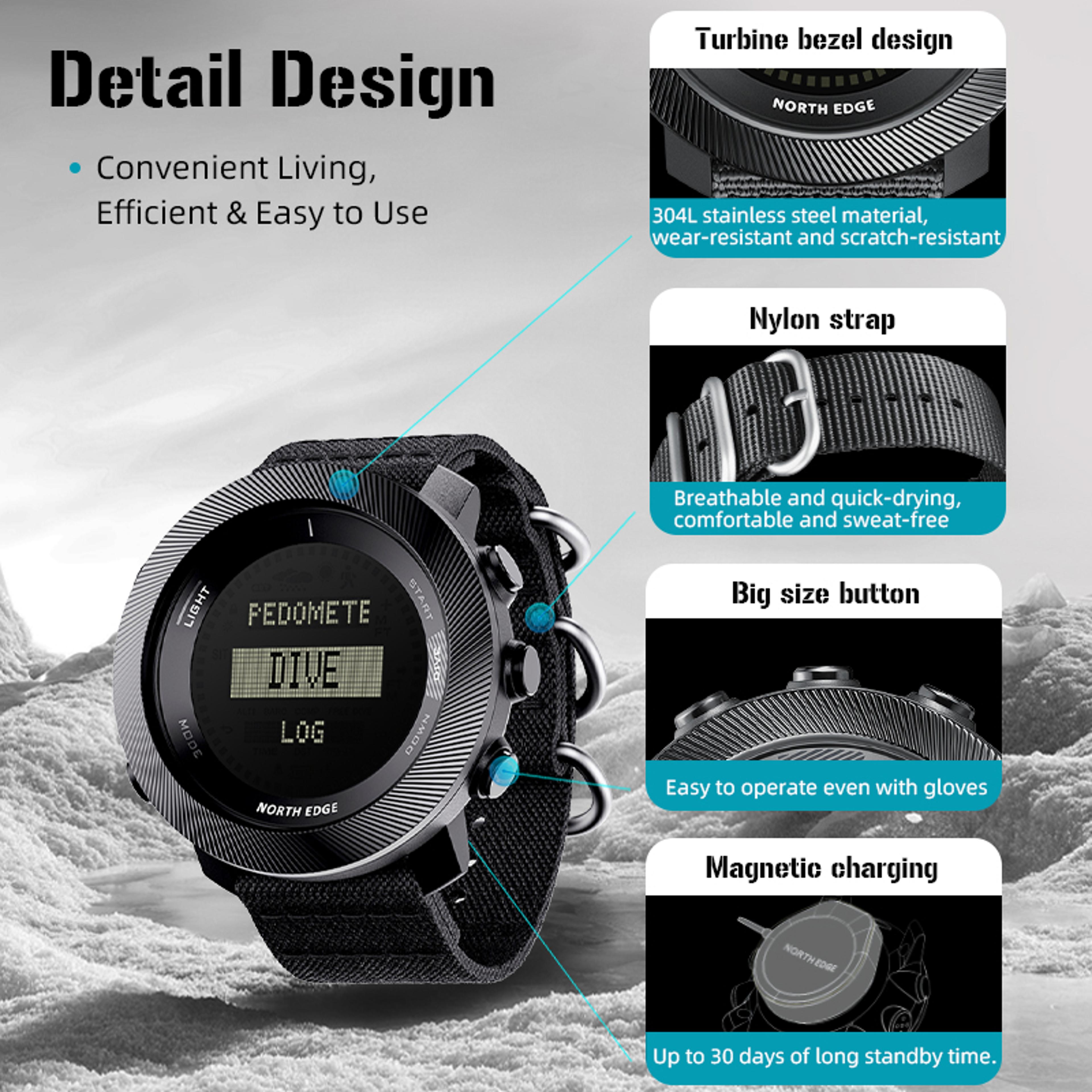 Freediving Watch Waterproof With Compass Altimeter And Barometer 3