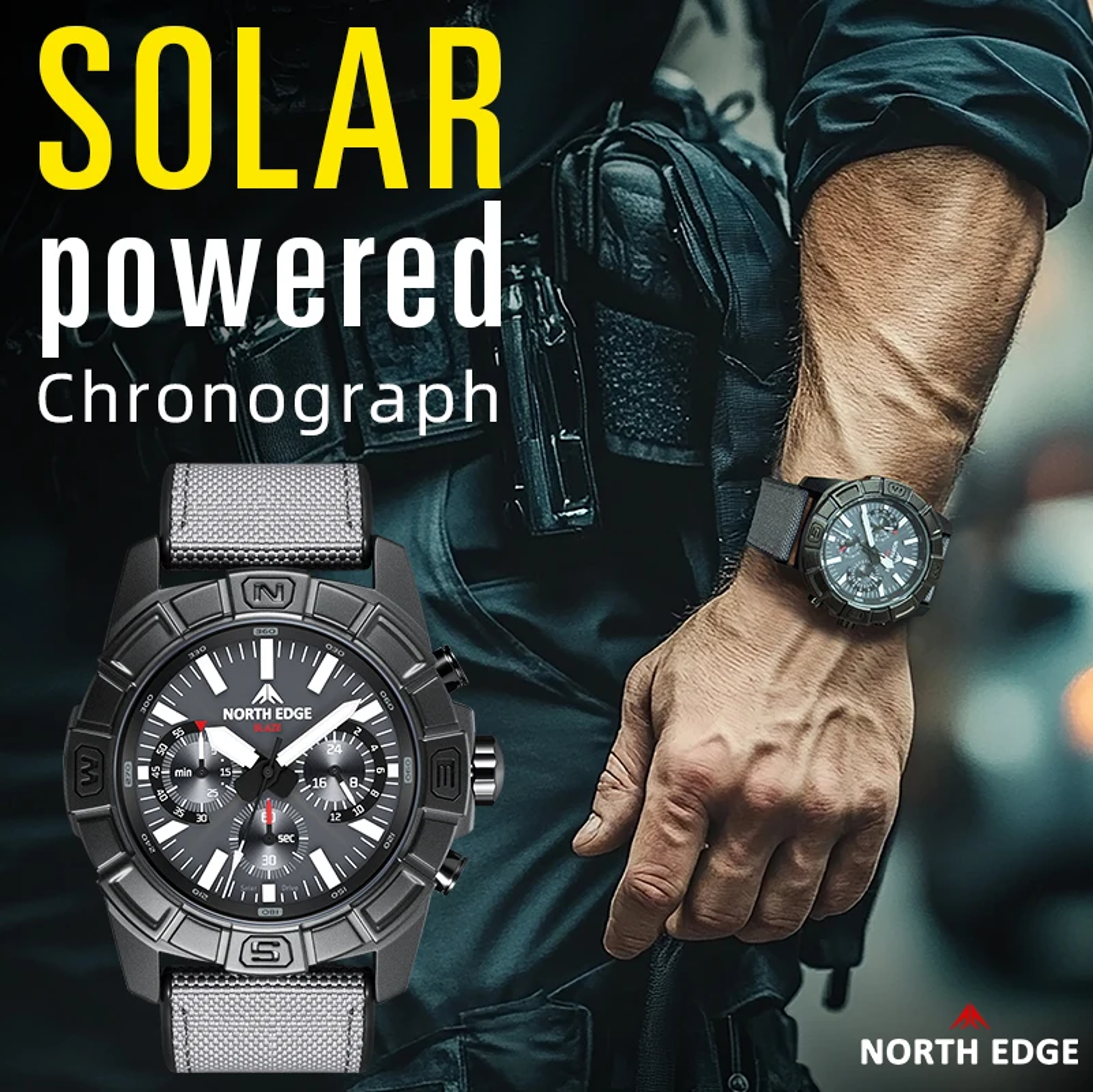Solar Powered Watch For Men Waterproof Chronograph 3