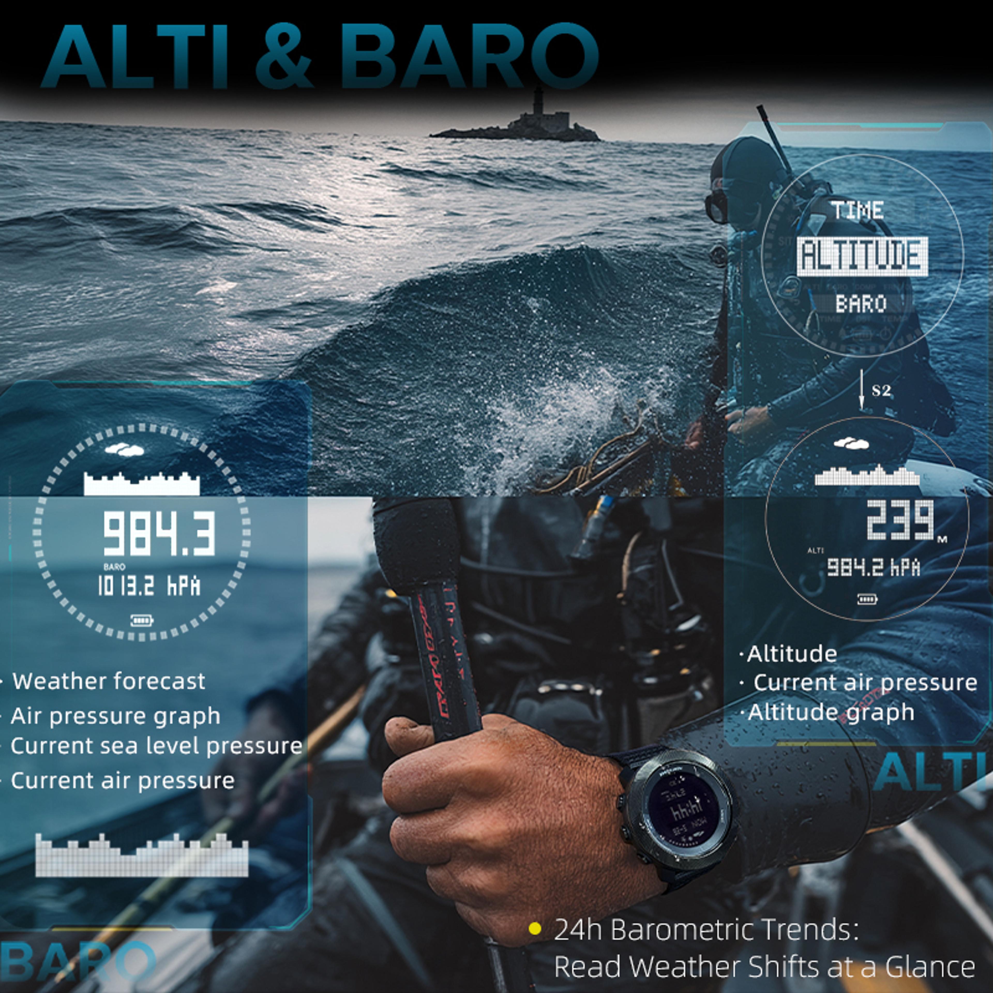 Freediving Watch Waterproof Outdoor Altimeter Compass Watch 4