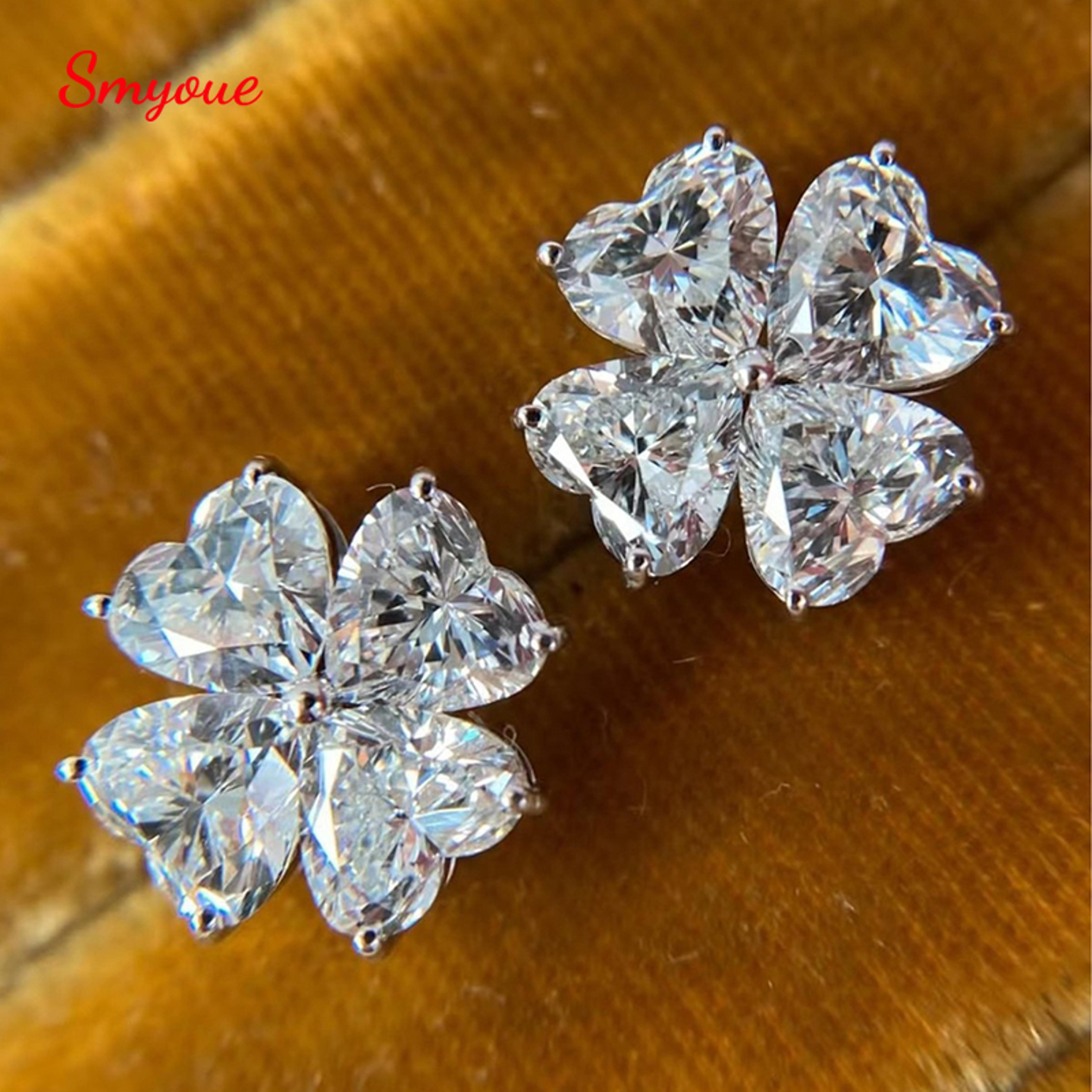 Heart Flower Moissanite Stud Earrings In Sterling Silver 1