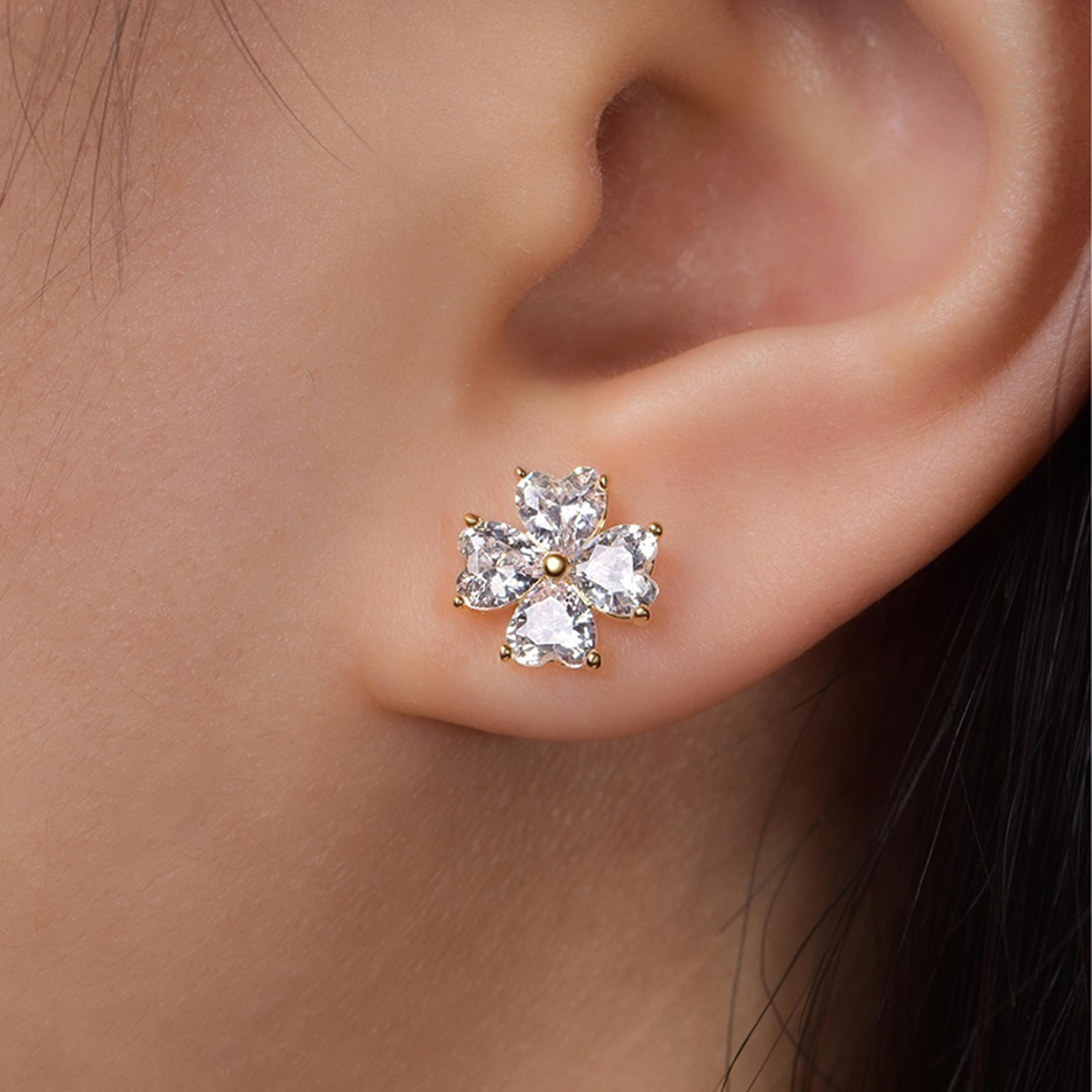 Heart Flower Moissanite Stud Earrings In Sterling Silver 4