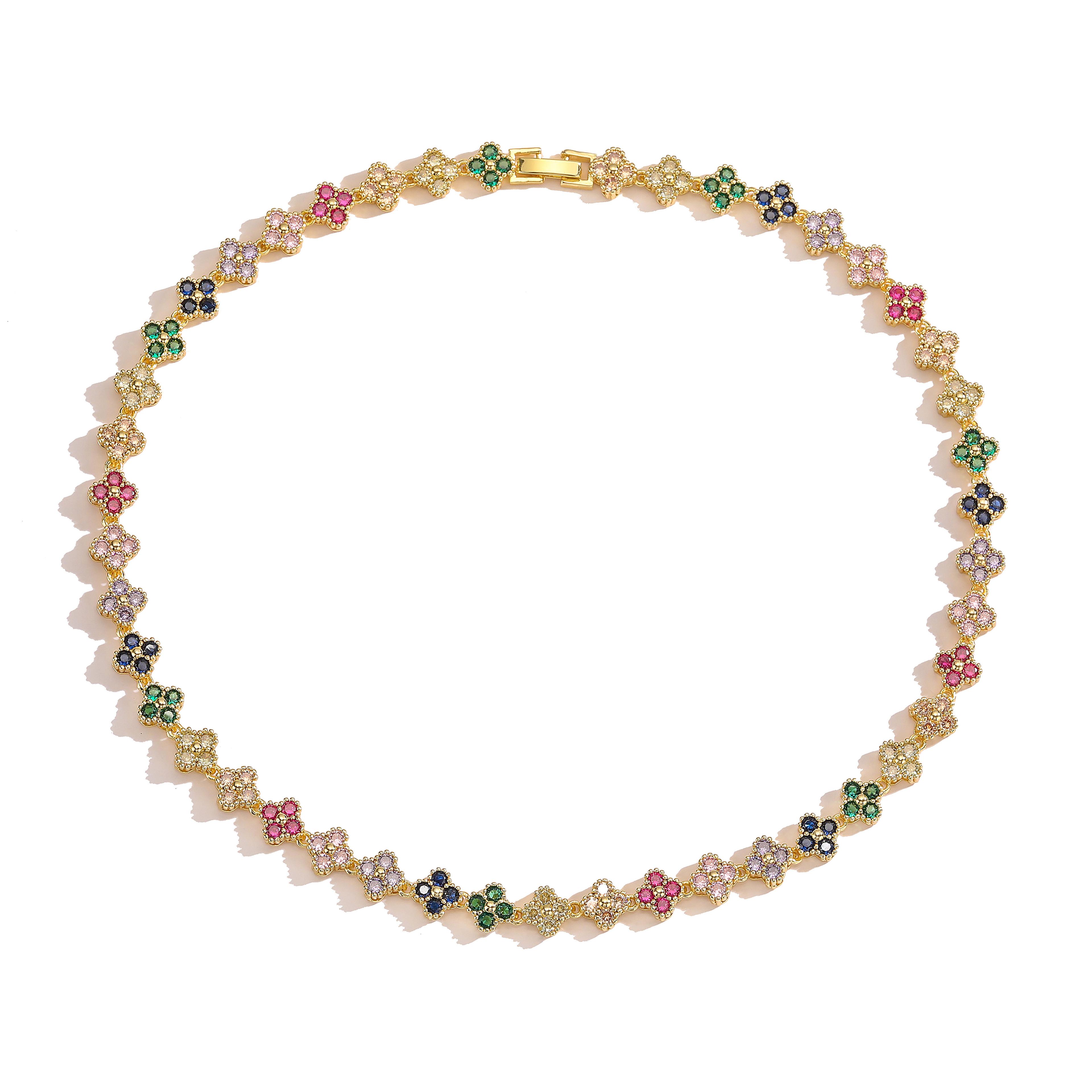 Gold Plated Flower Necklace And Bracelet Set For Women 19