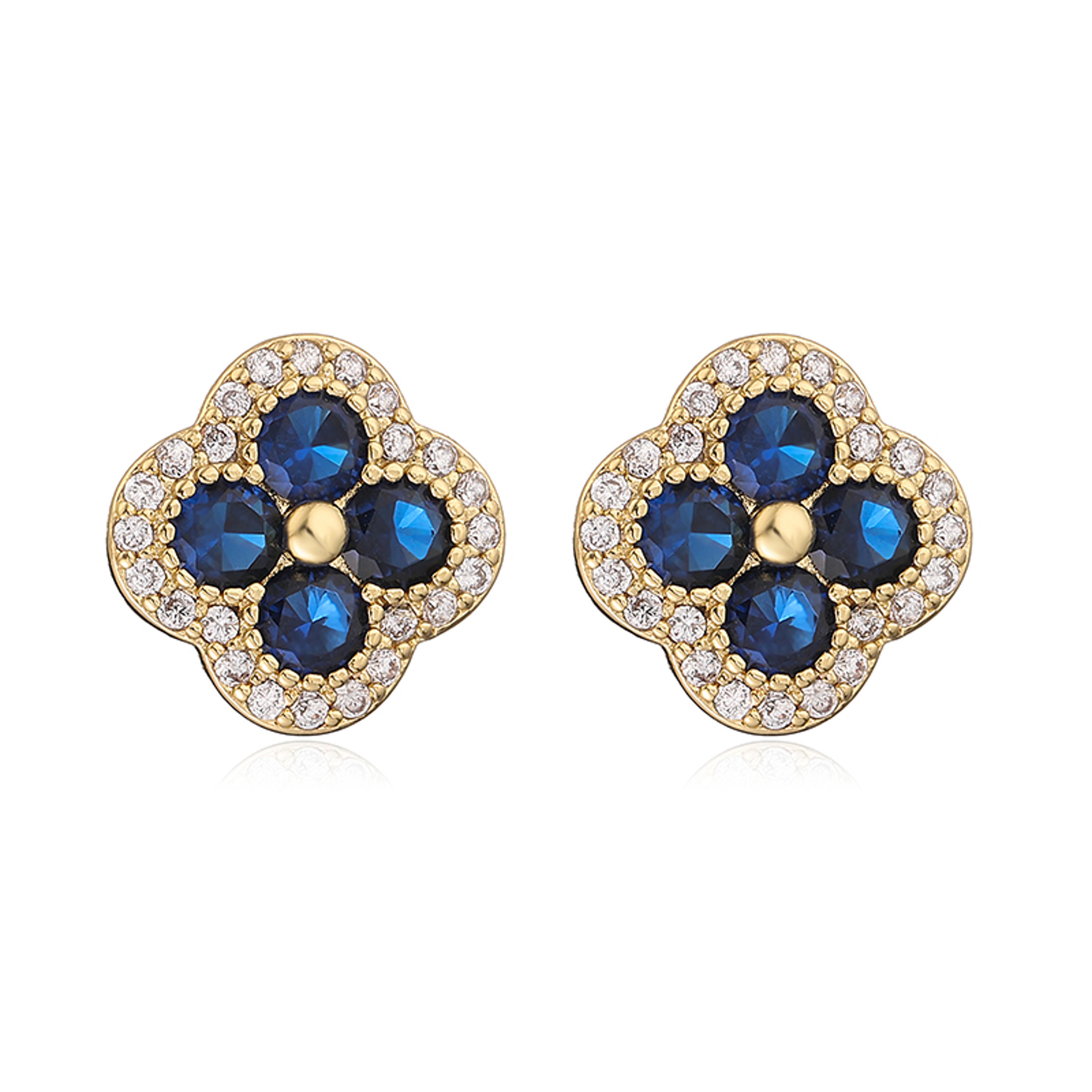 Gold Plated Flower Drop Earrings With Cubic Zirconia 6