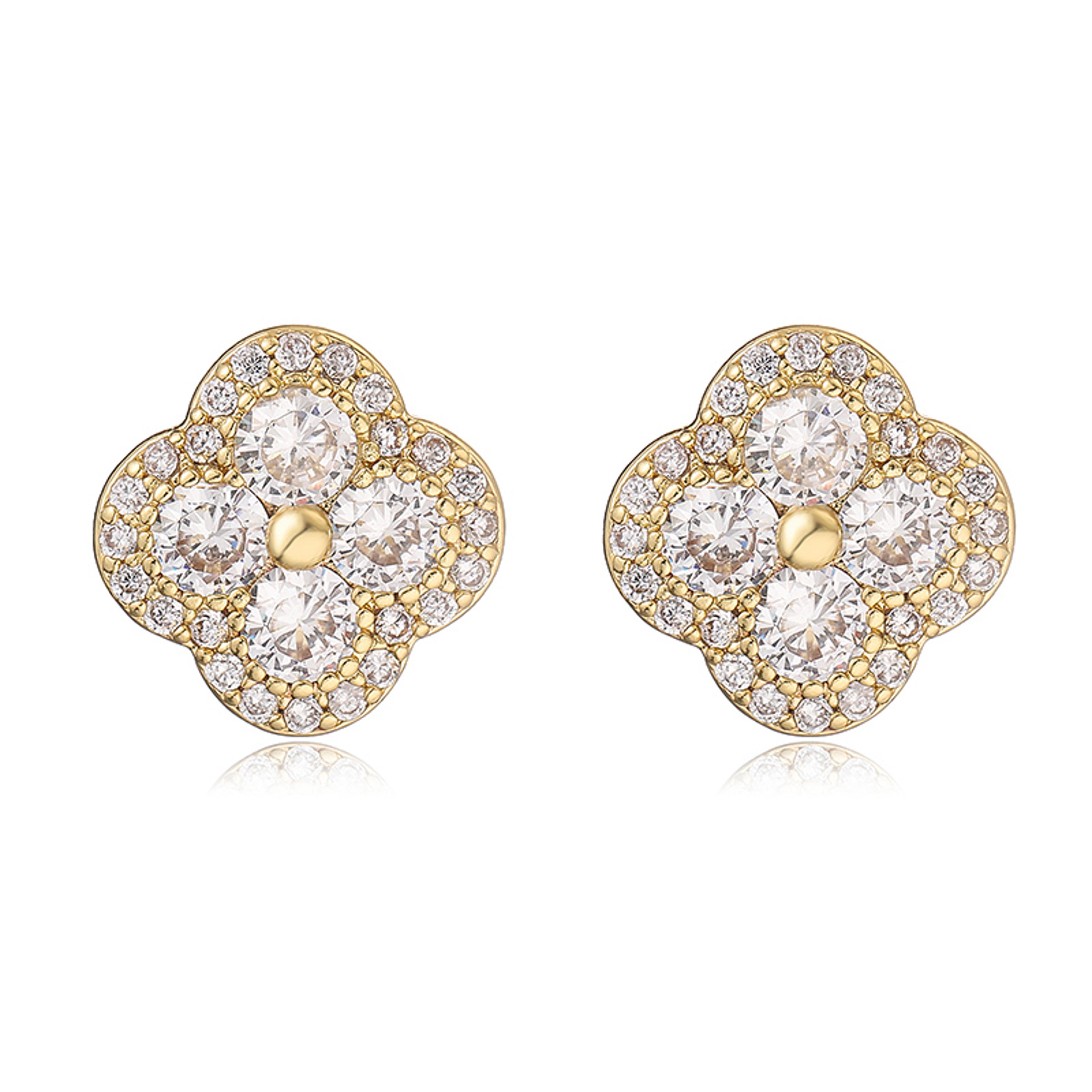 Gold Plated Flower Drop Earrings With Cubic Zirconia 13