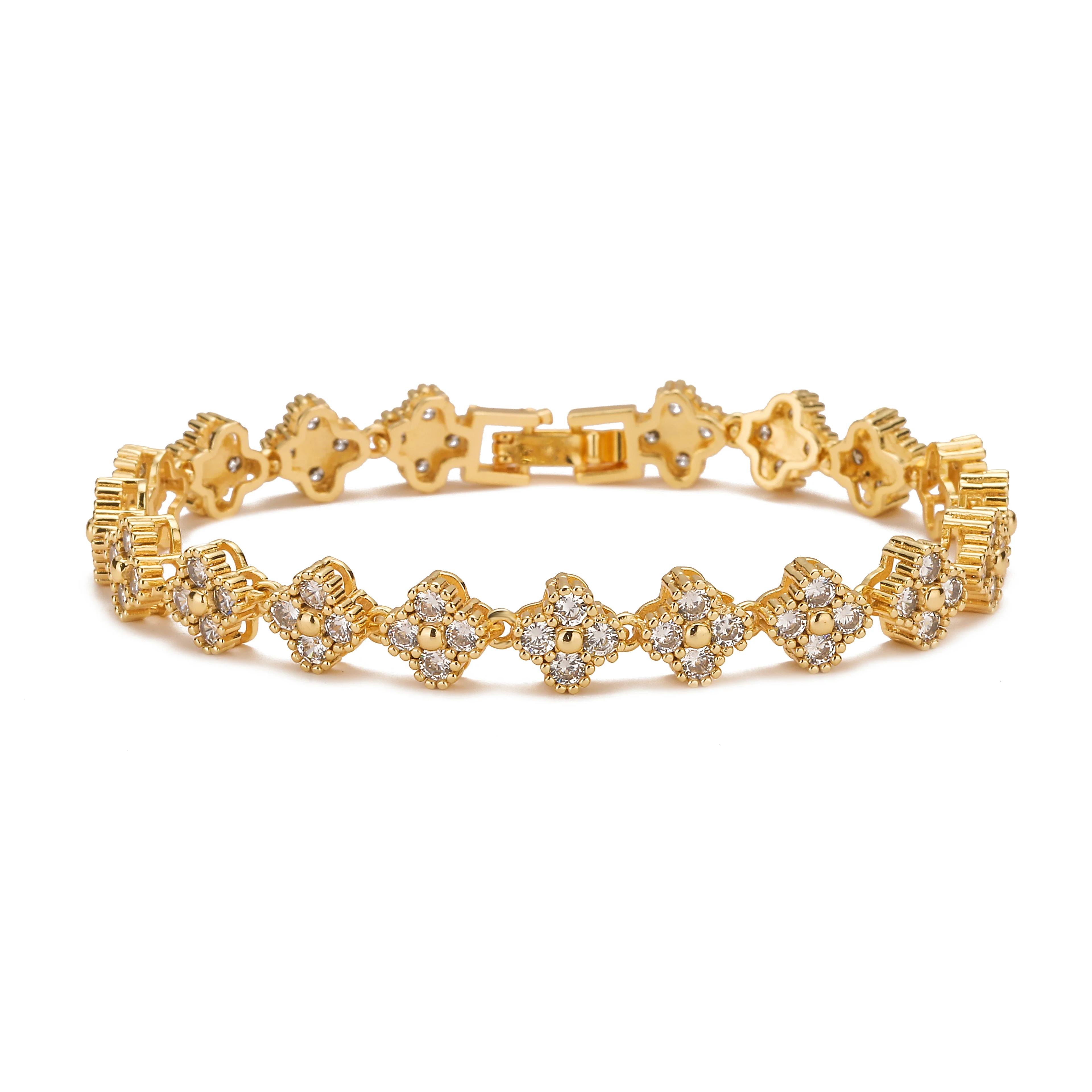Gold Plated Flower CZ Necklace And Bracelet For Women 6