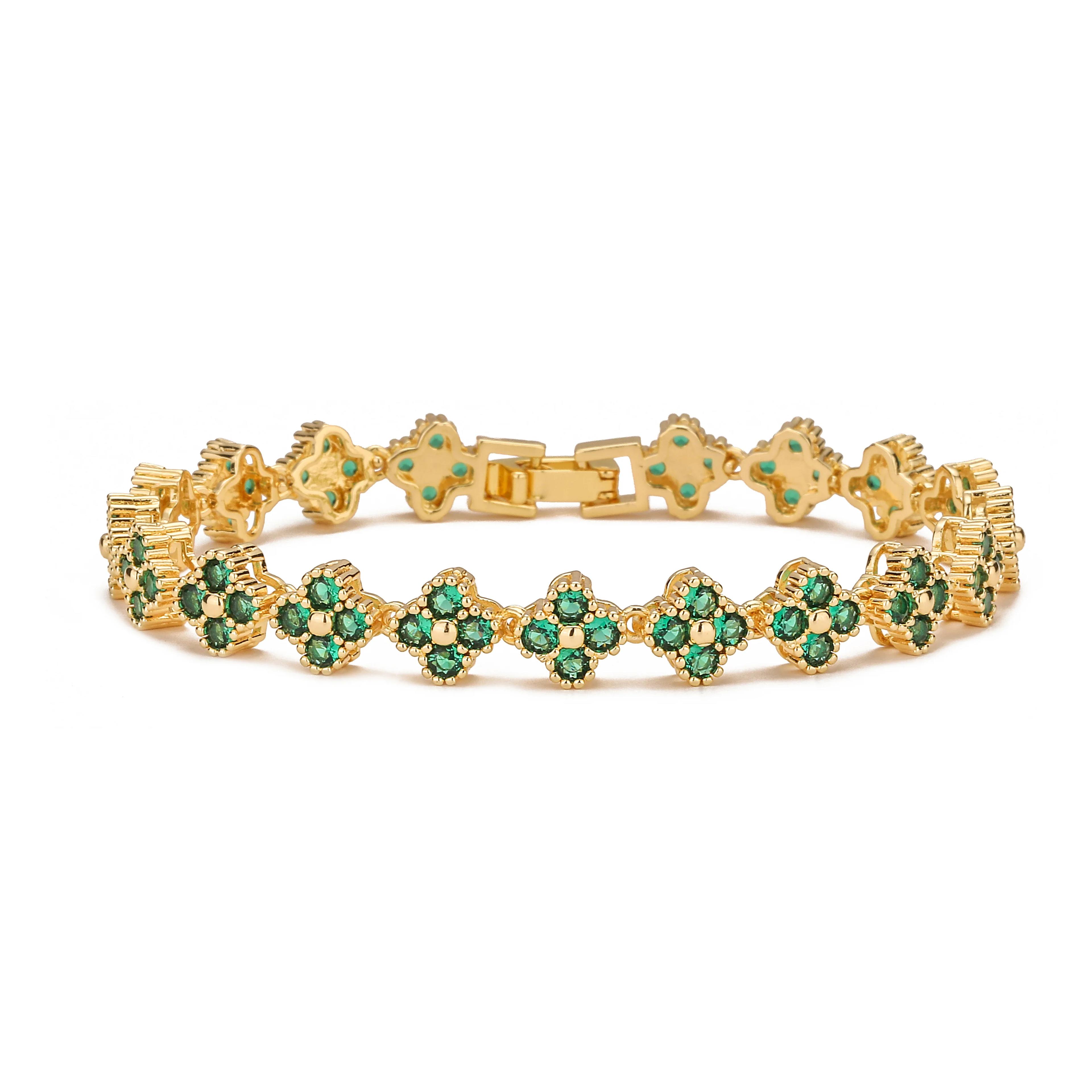 Gold Plated Flower CZ Necklace And Bracelet For Women 1