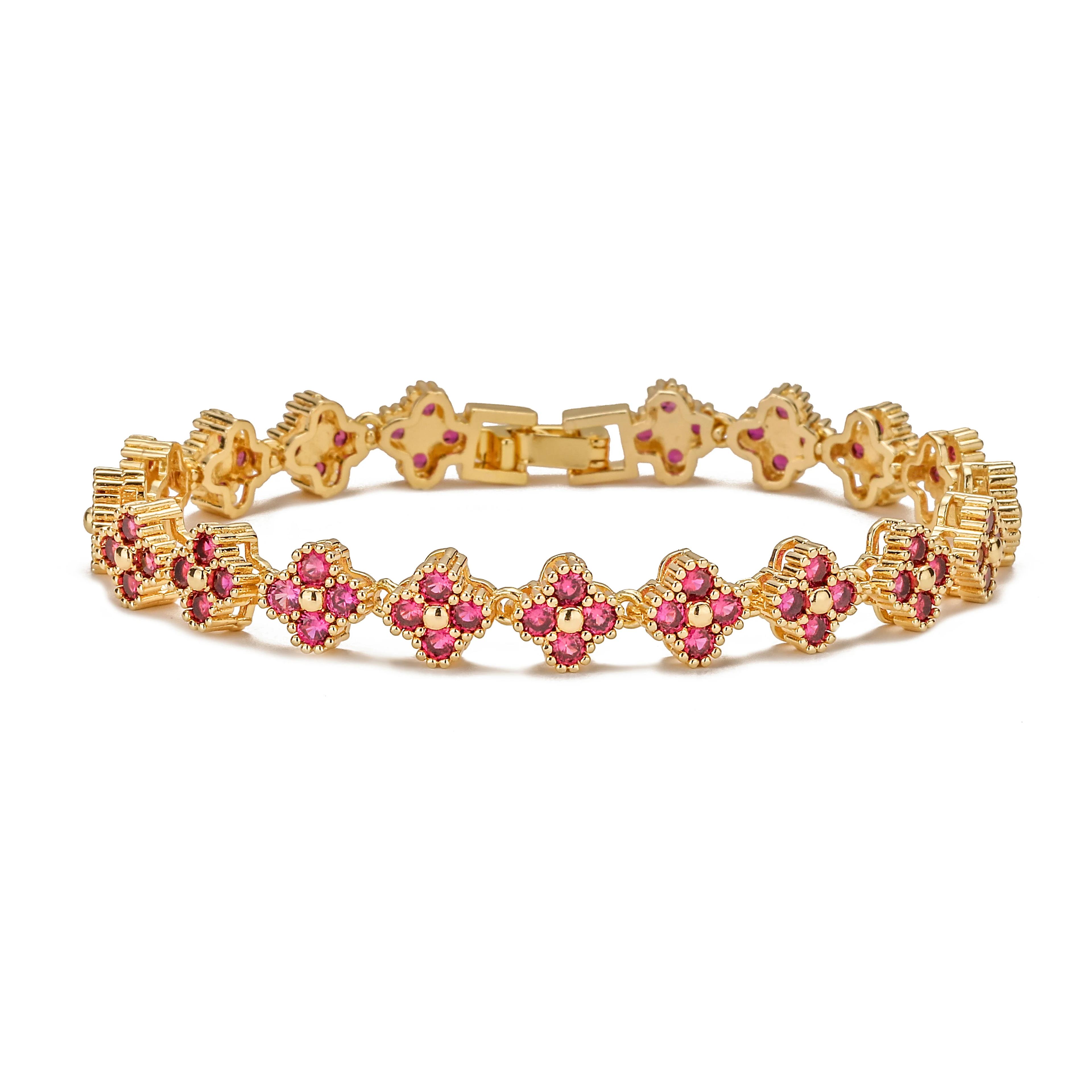 Gold Plated Flower CZ Necklace And Bracelet For Women 2