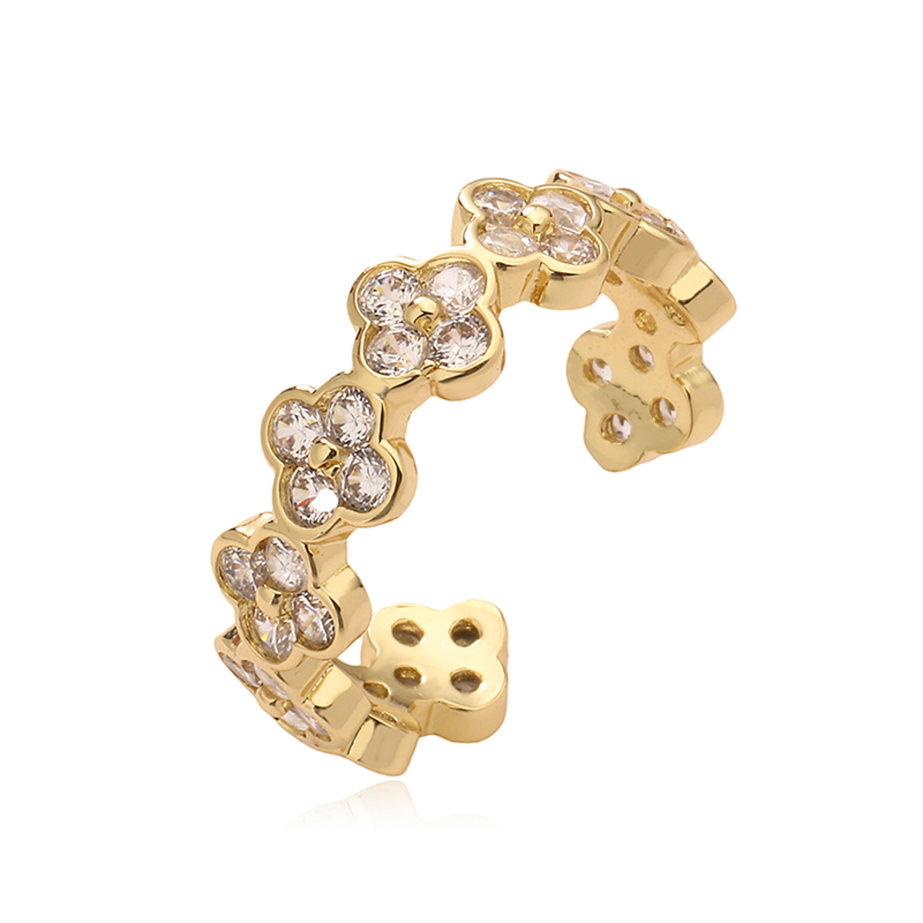 Gold Plated Adjustable Flower Ring With CZ Zirconia For Women 2