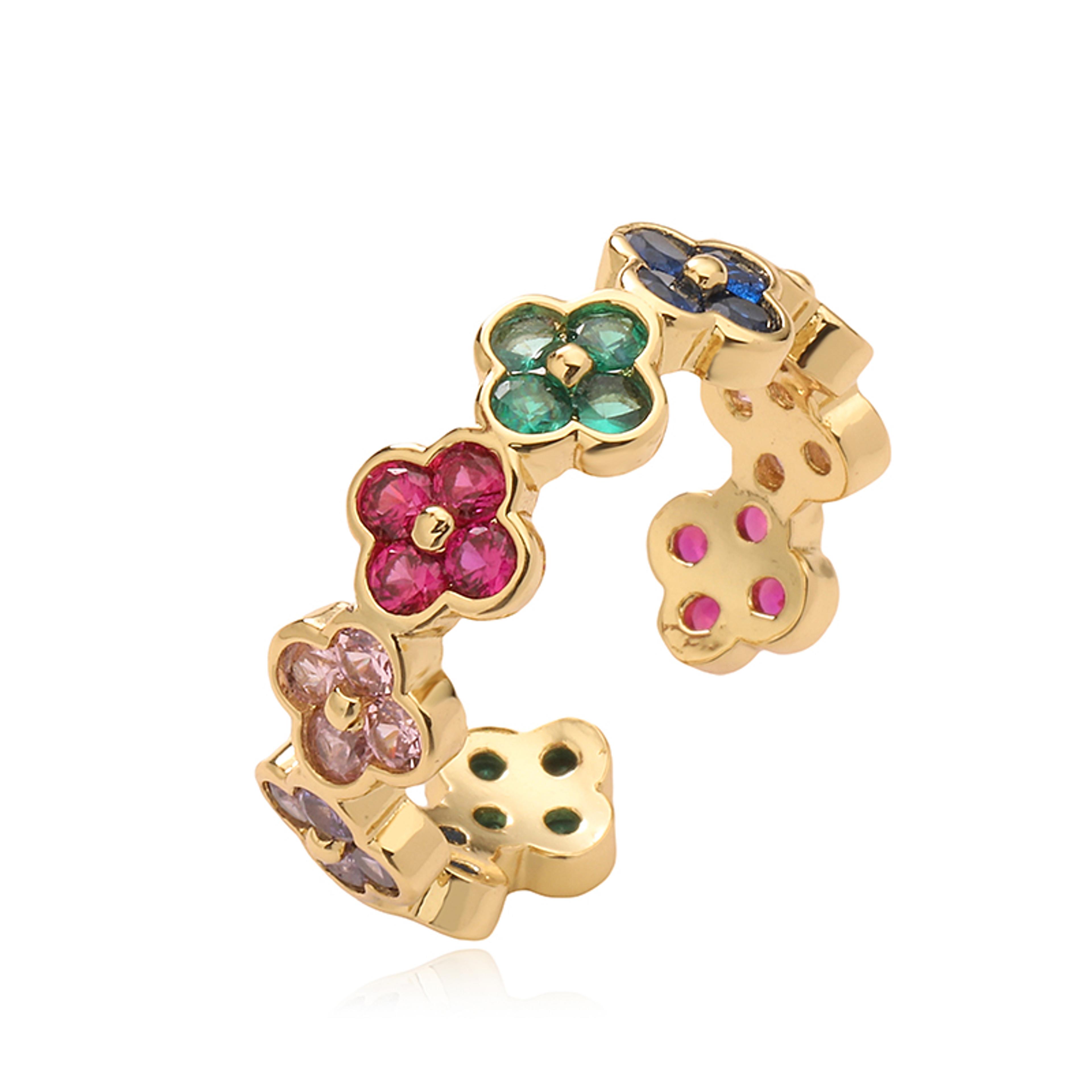 Gold Plated Adjustable Flower Ring With CZ Zirconia For Women 1