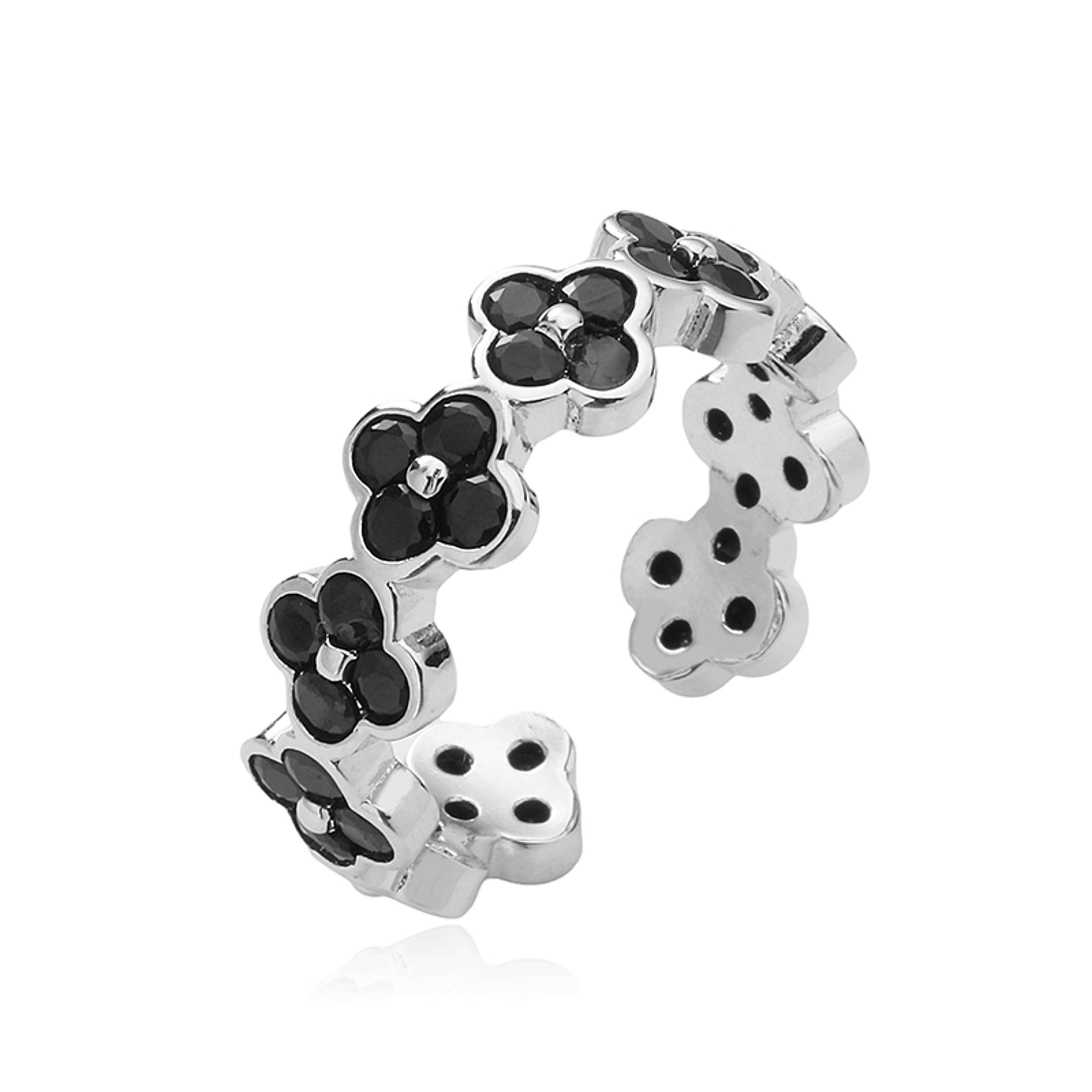 Gold Plated Adjustable Flower Ring With CZ Zirconia For Women 7
