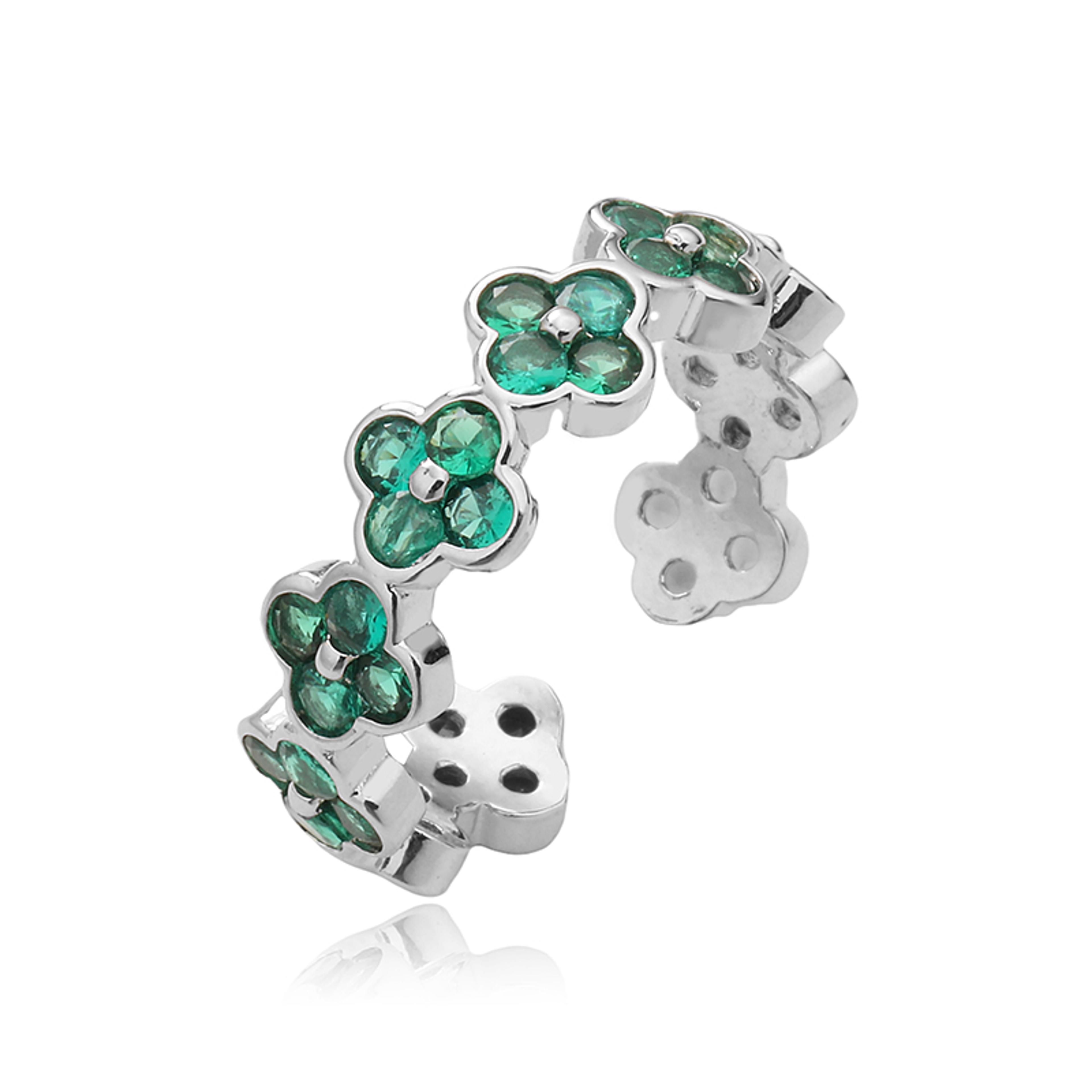 Gold Plated Adjustable Flower Ring With CZ Zirconia For Women 14