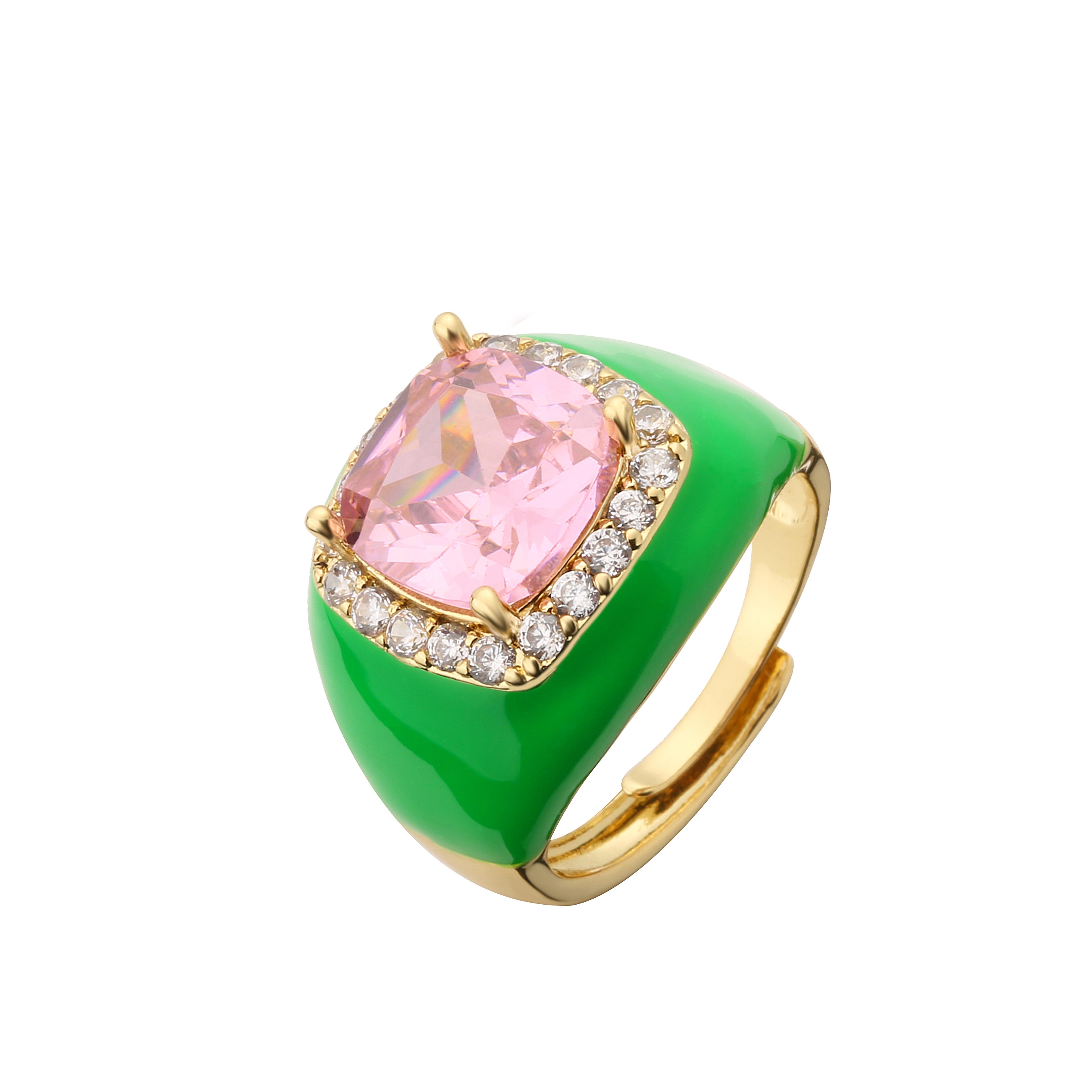 Multicolor Enamel Adjustable Ring For Women Gold Plated Zircon Statement Ring 6