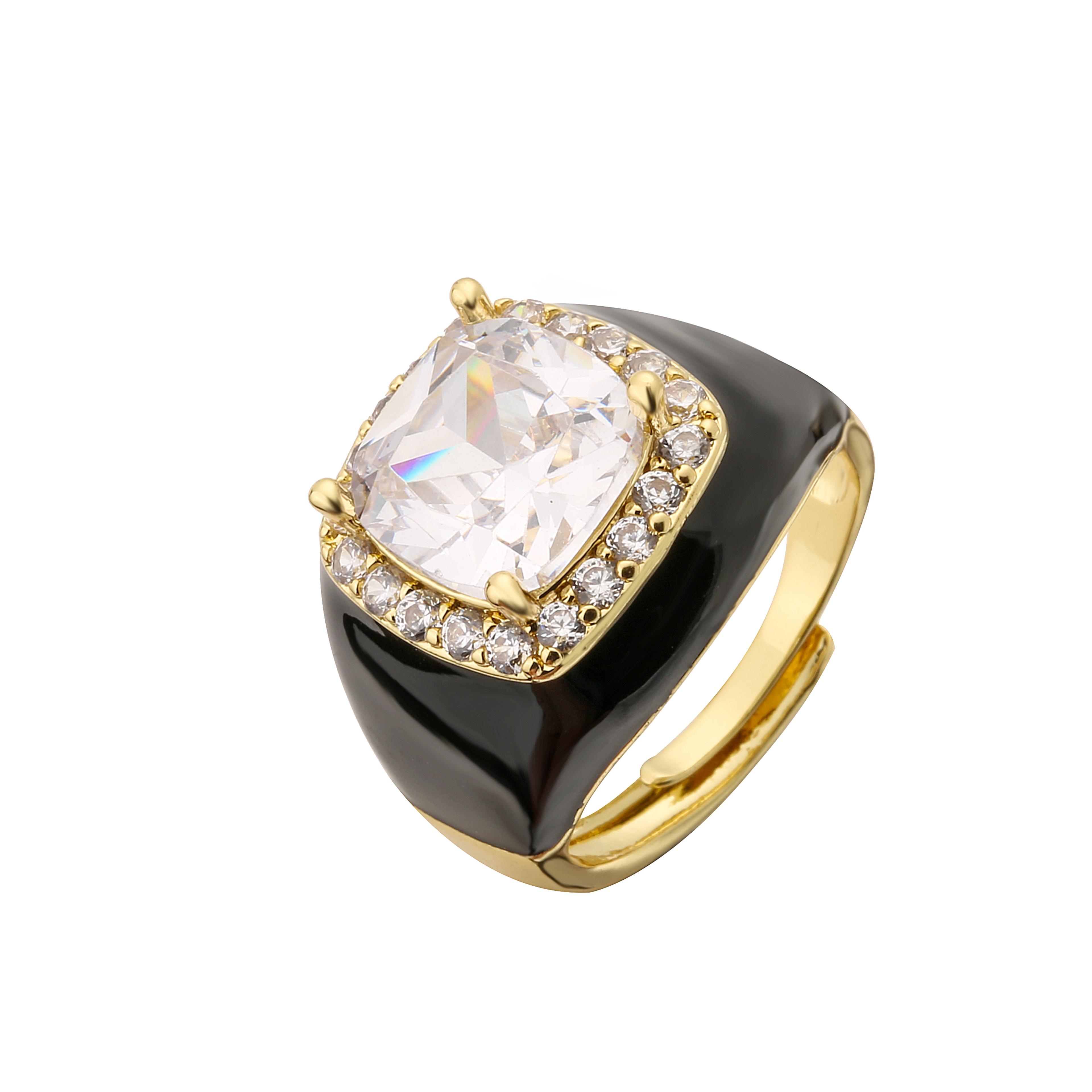 Multicolor Enamel Adjustable Ring For Women Gold Plated Zircon Statement Ring 11