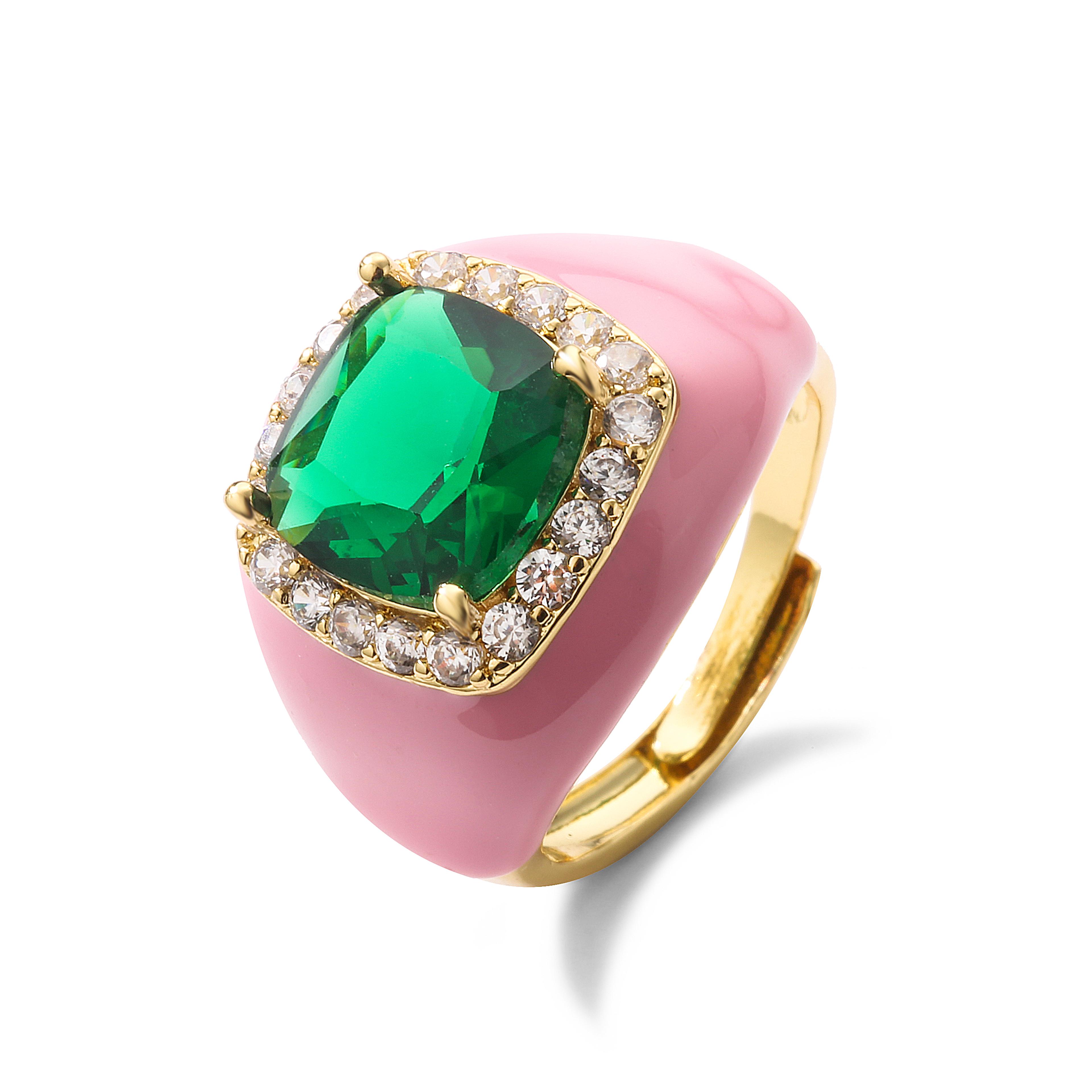 Multicolor Enamel Adjustable Ring For Women Gold Plated Zircon Statement Ring 14